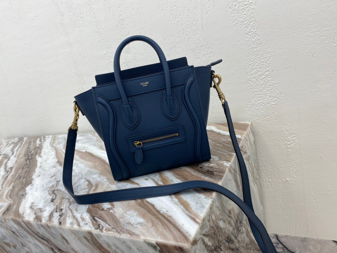 Top Quality Nano LuGucciage Bag In Drummed Dark Blue For Women 8in/20cm 
