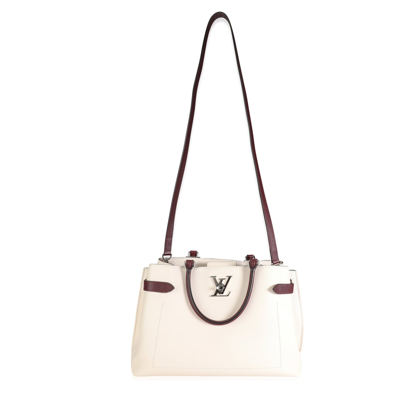 Louis Vuitton  Cream & Burgundy Grained Calf Leather Lockme Day Bag