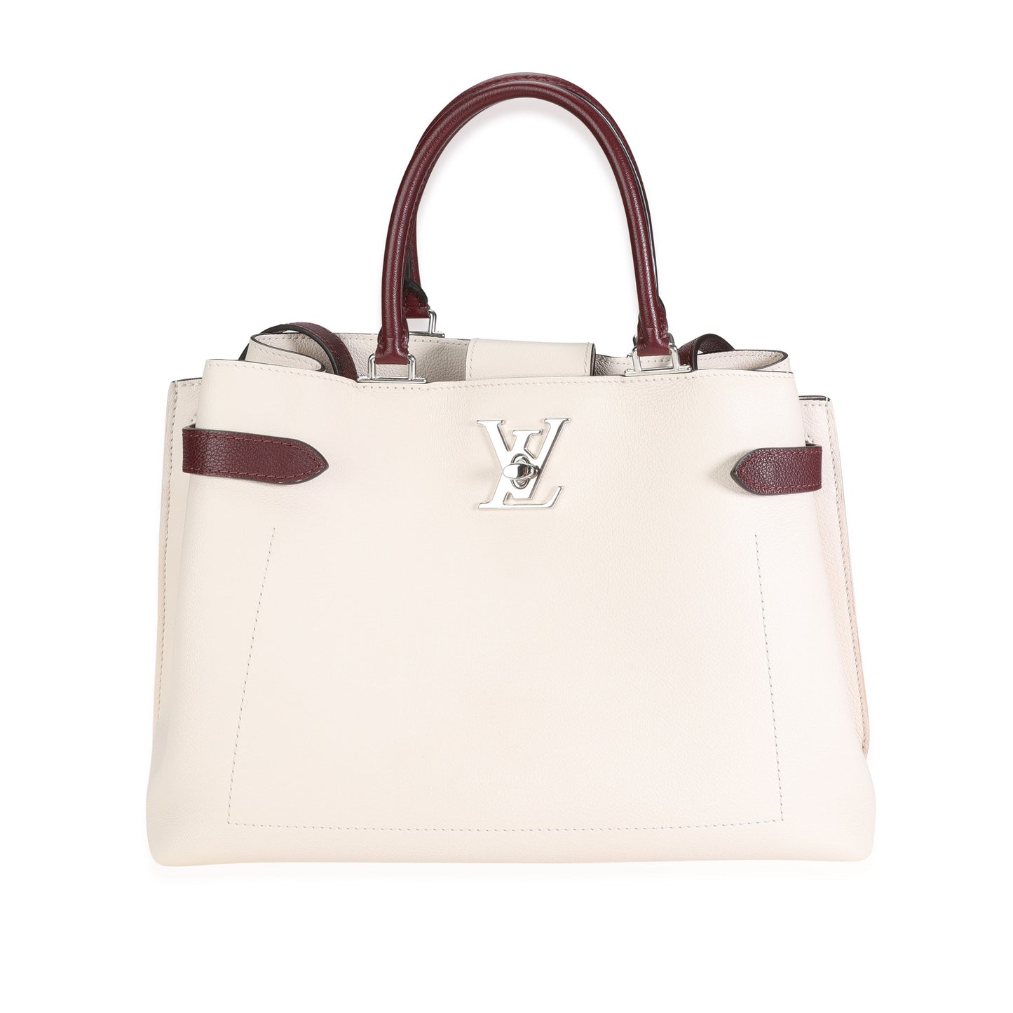 Louis Vuitton  Cream & Burgundy Grained Calf Leather Lockme Day Bag
