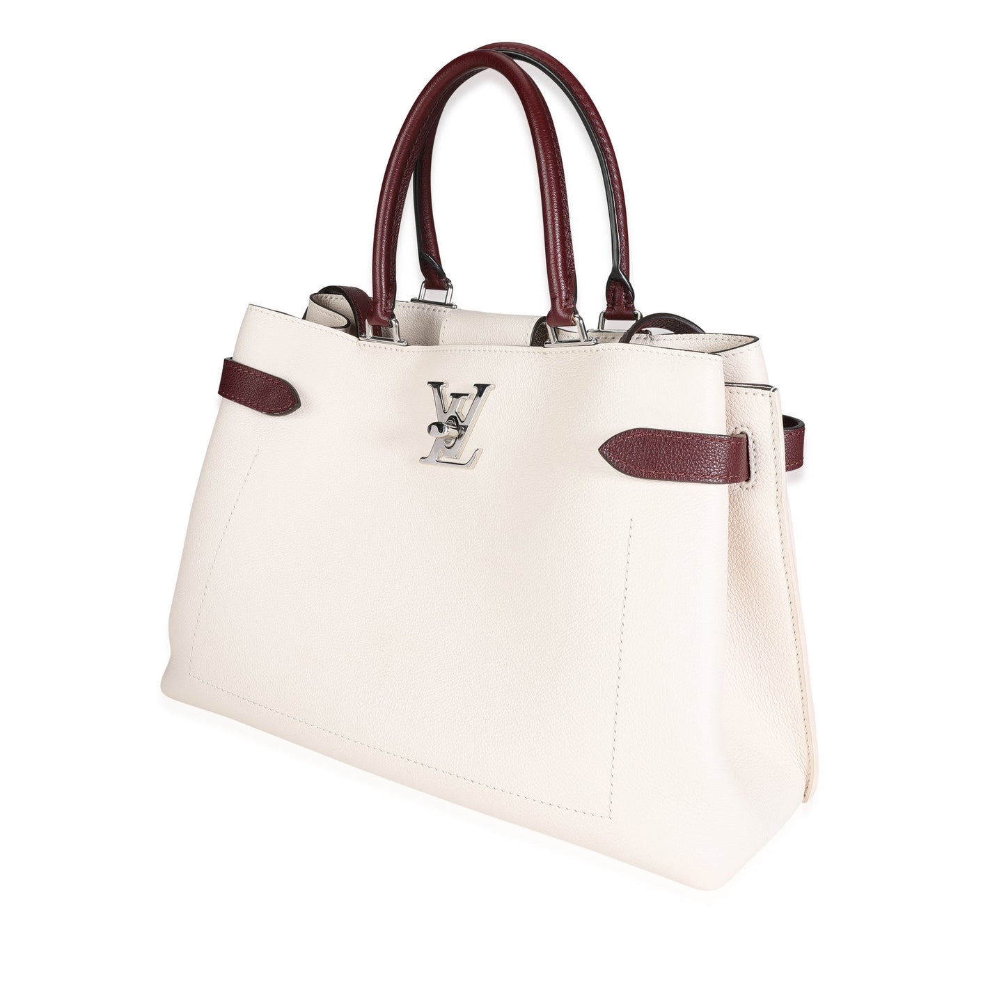 Louis Vuitton  Cream & Burgundy Grained Calf Leather Lockme Day Bag