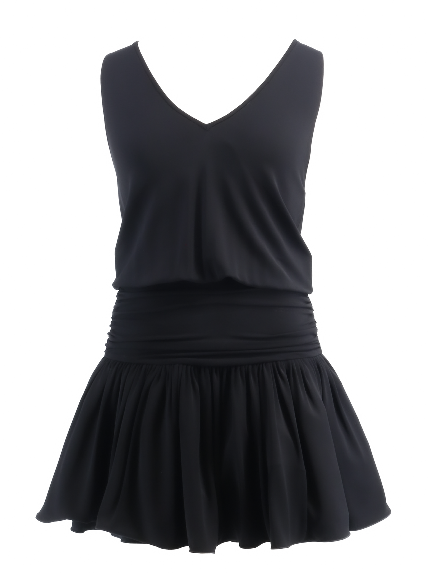 Emporio Armani Black Jersey V-Neck Drop-Waist Mini Dress-IT40