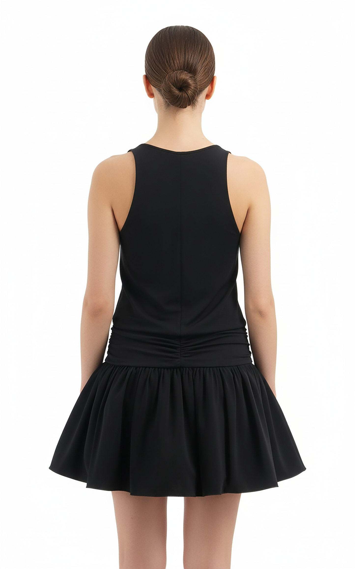 Emporio Armani Black Jersey V-Neck Drop-Waist Mini Dress-IT40