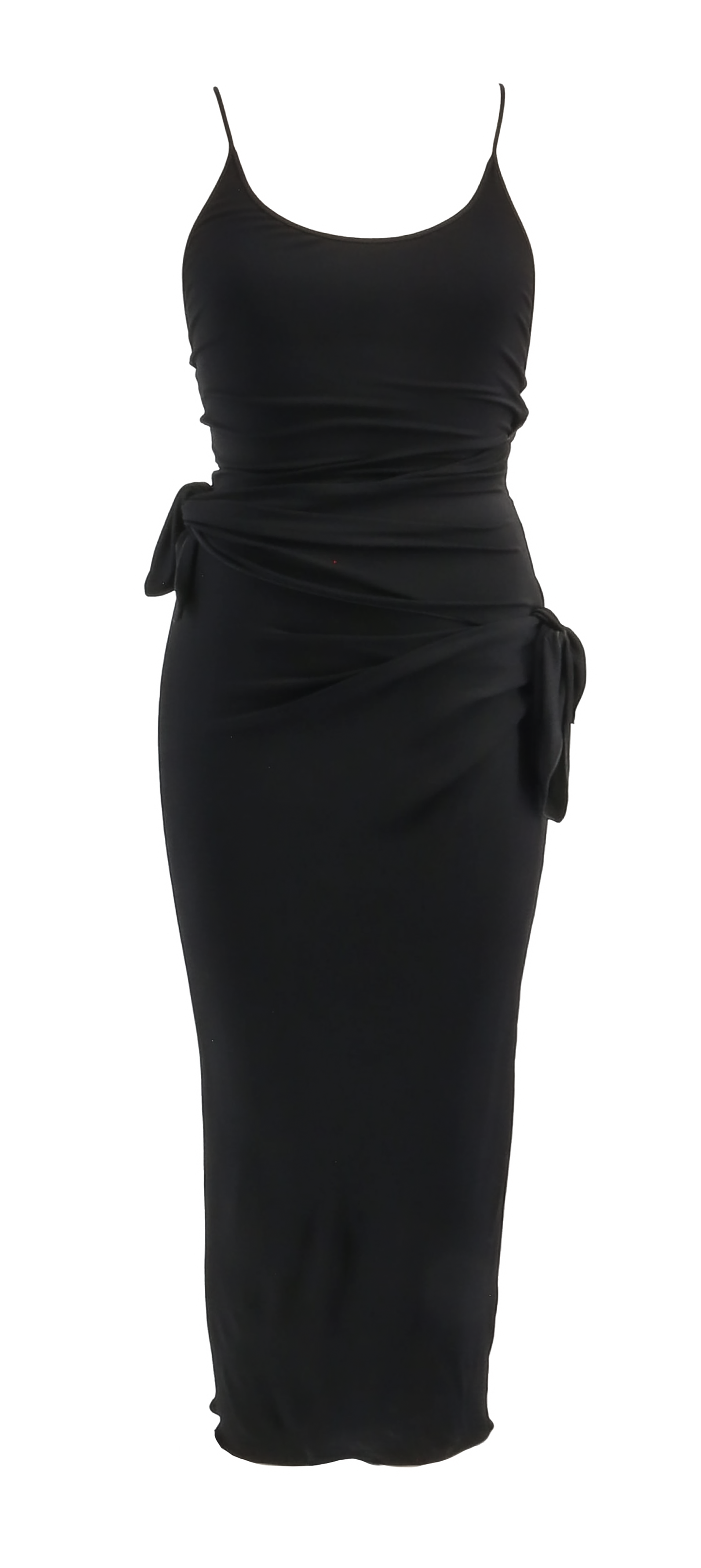 Emporio Armani Black Spaghetti Strap Ruched Side-Tie Midi Dress-IT38
