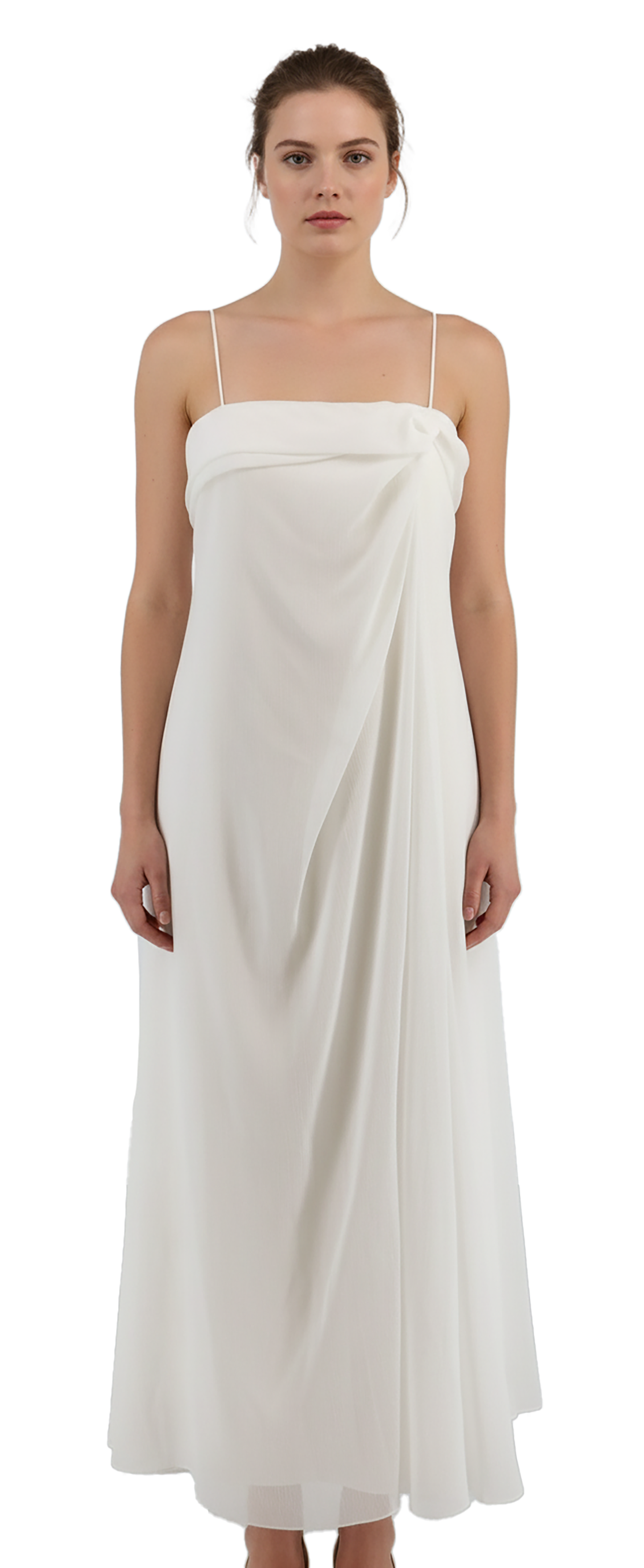 Emporio Armani White  Draped Spaghetti-Strap Evening Gown-IT40