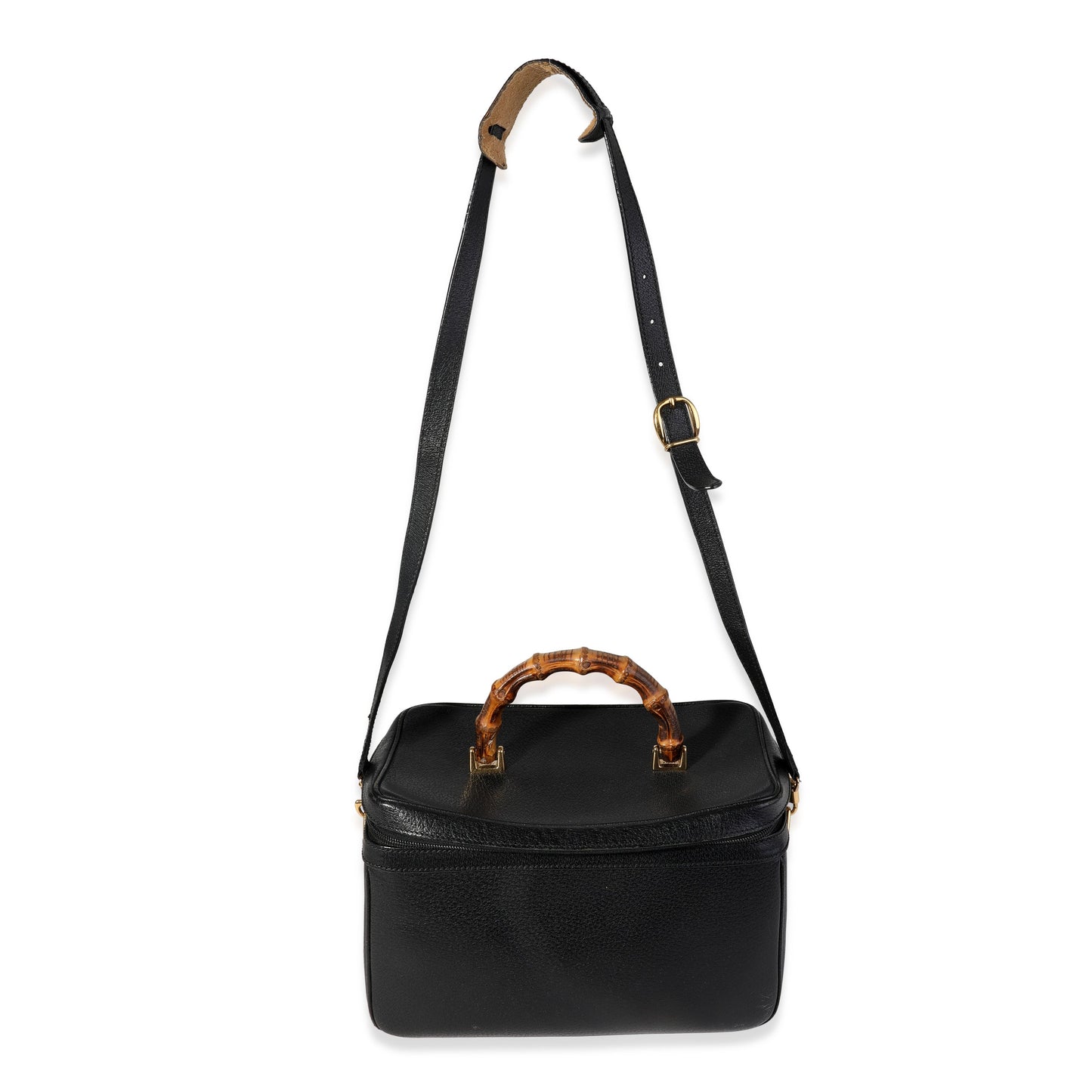 Gucci   Black Textured Leather Bamboo Handle Vanity Bag