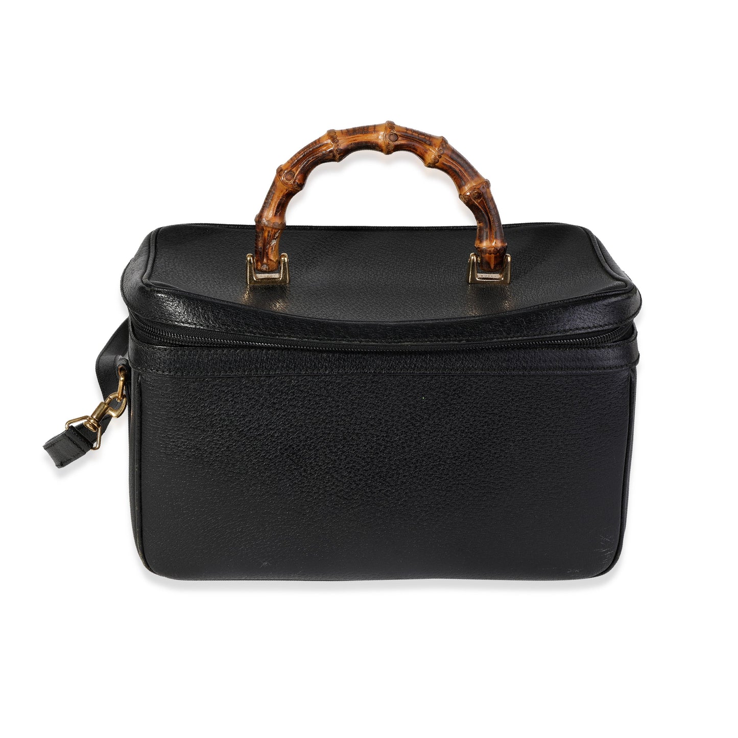 Gucci   Black Textured Leather Bamboo Handle Vanity Bag