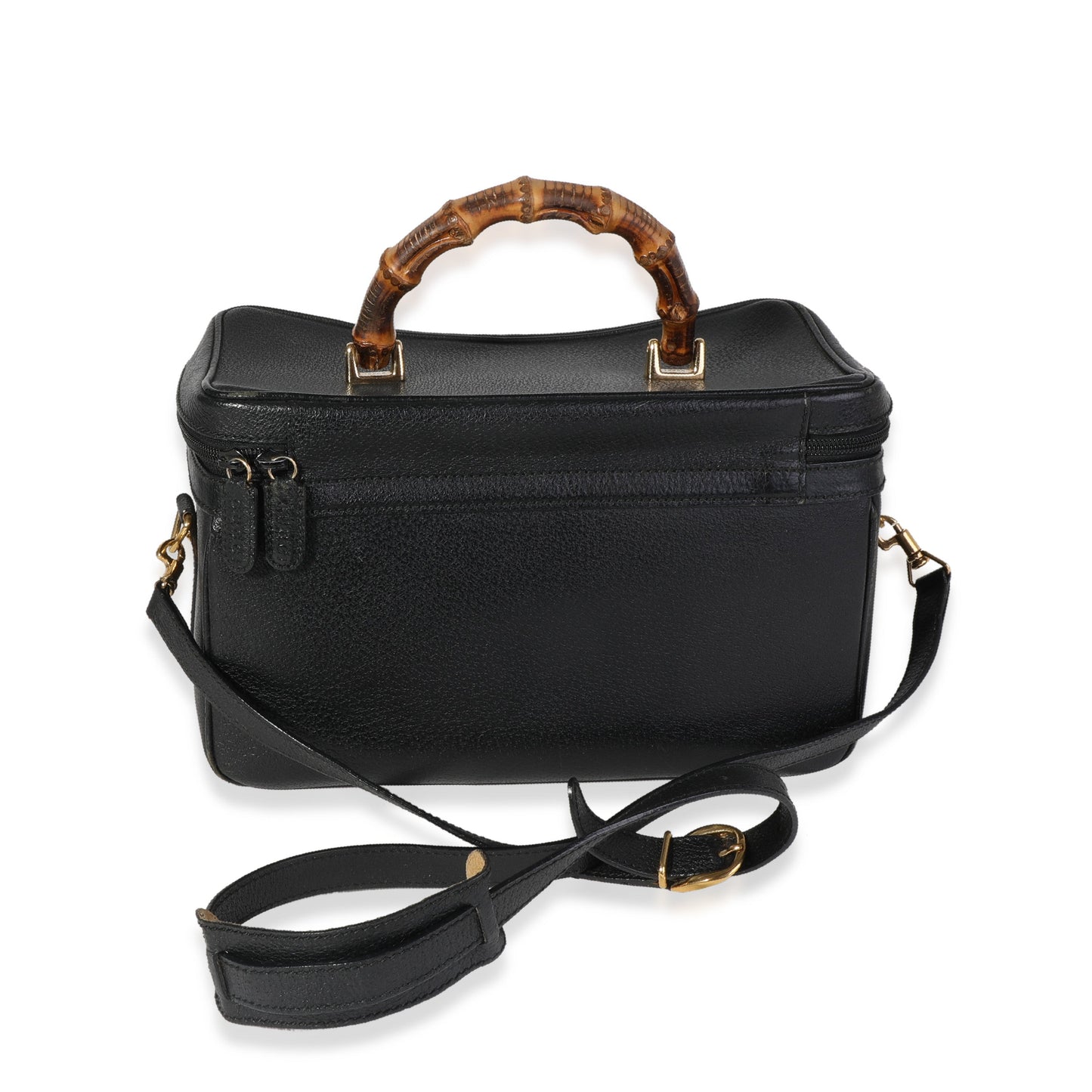 Gucci   Black Textured Leather Bamboo Handle Vanity Bag