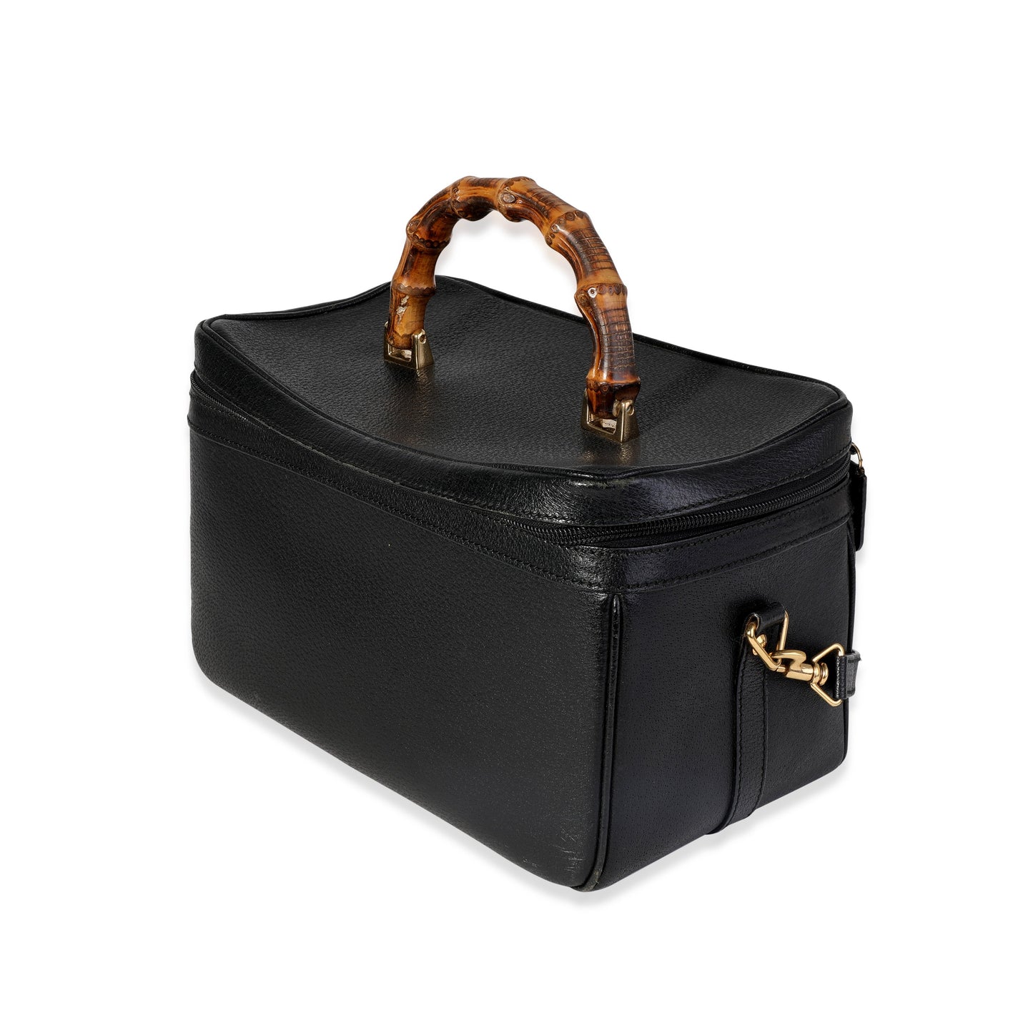 Gucci   Black Textured Leather Bamboo Handle Vanity Bag