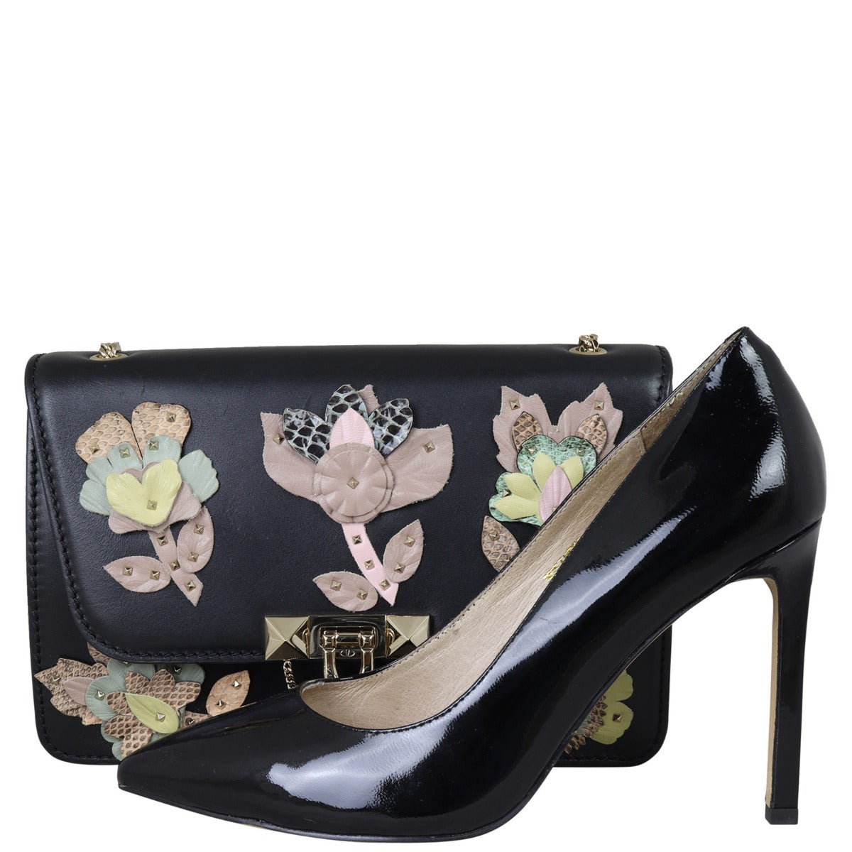 Valentino Floral Cutout Rockstud Shoulder Bag