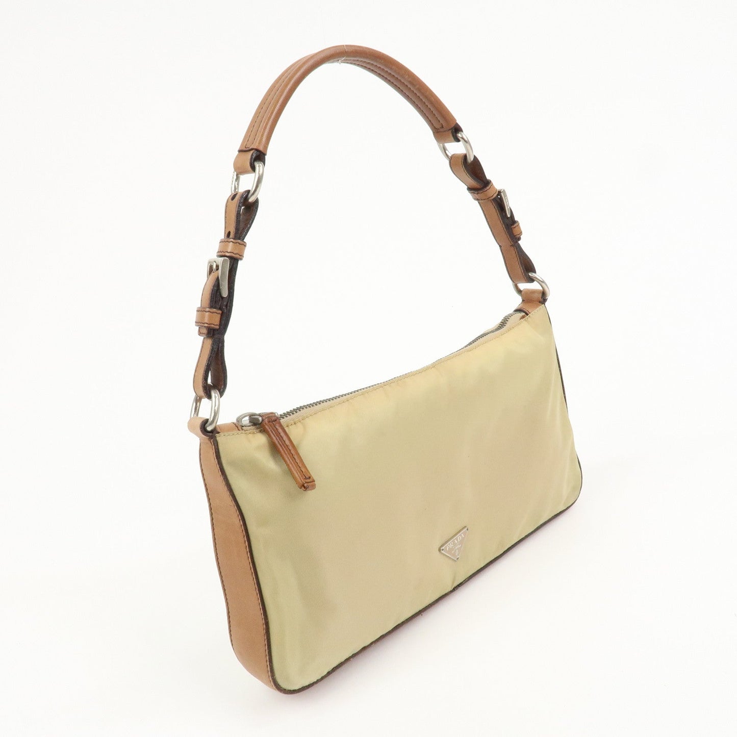 PRADA Triangle Logo Nylon Shoulder Bag Brown BR2205