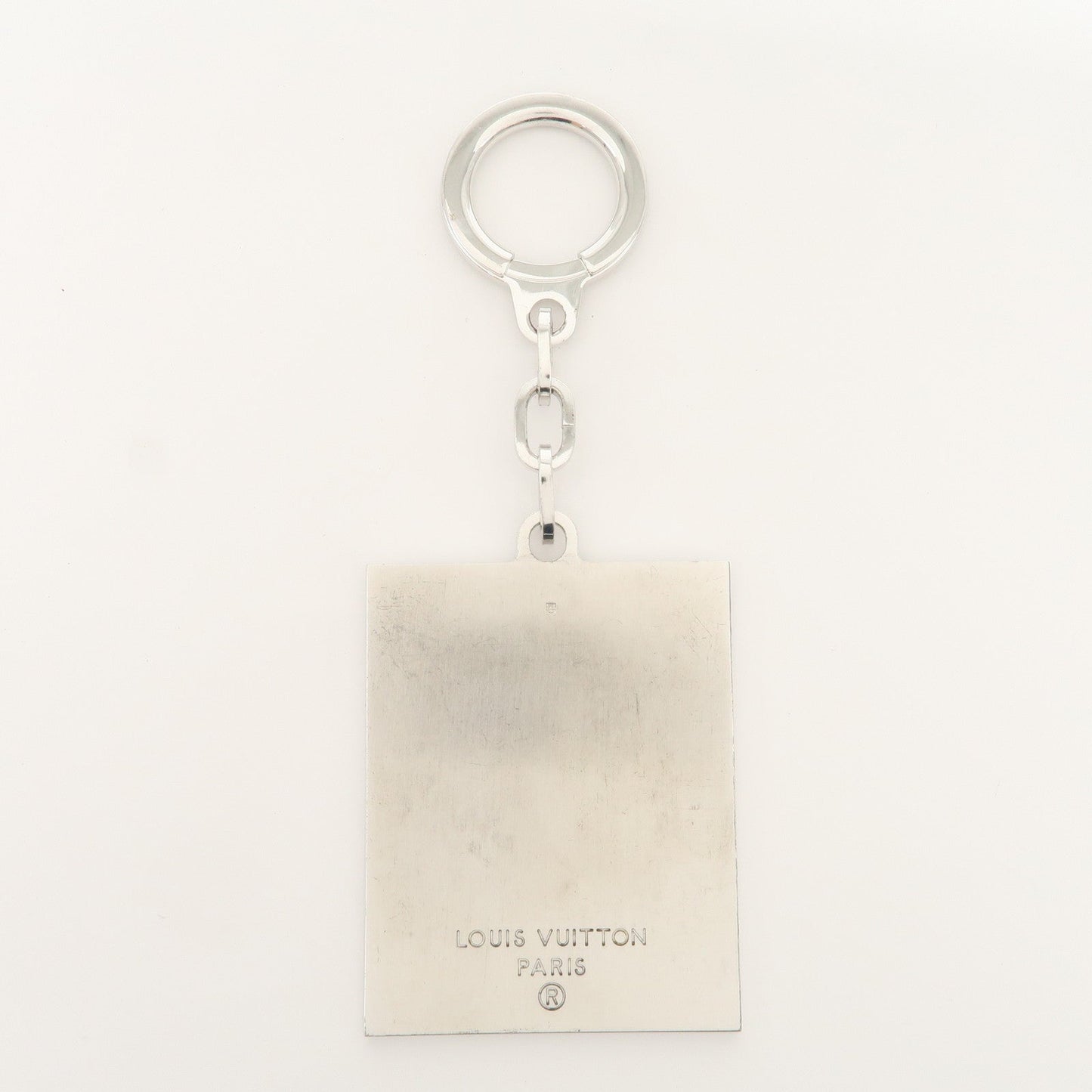 Louis Vuitton Logo Plate Metal Bag Charm Key Chain Silver M65367