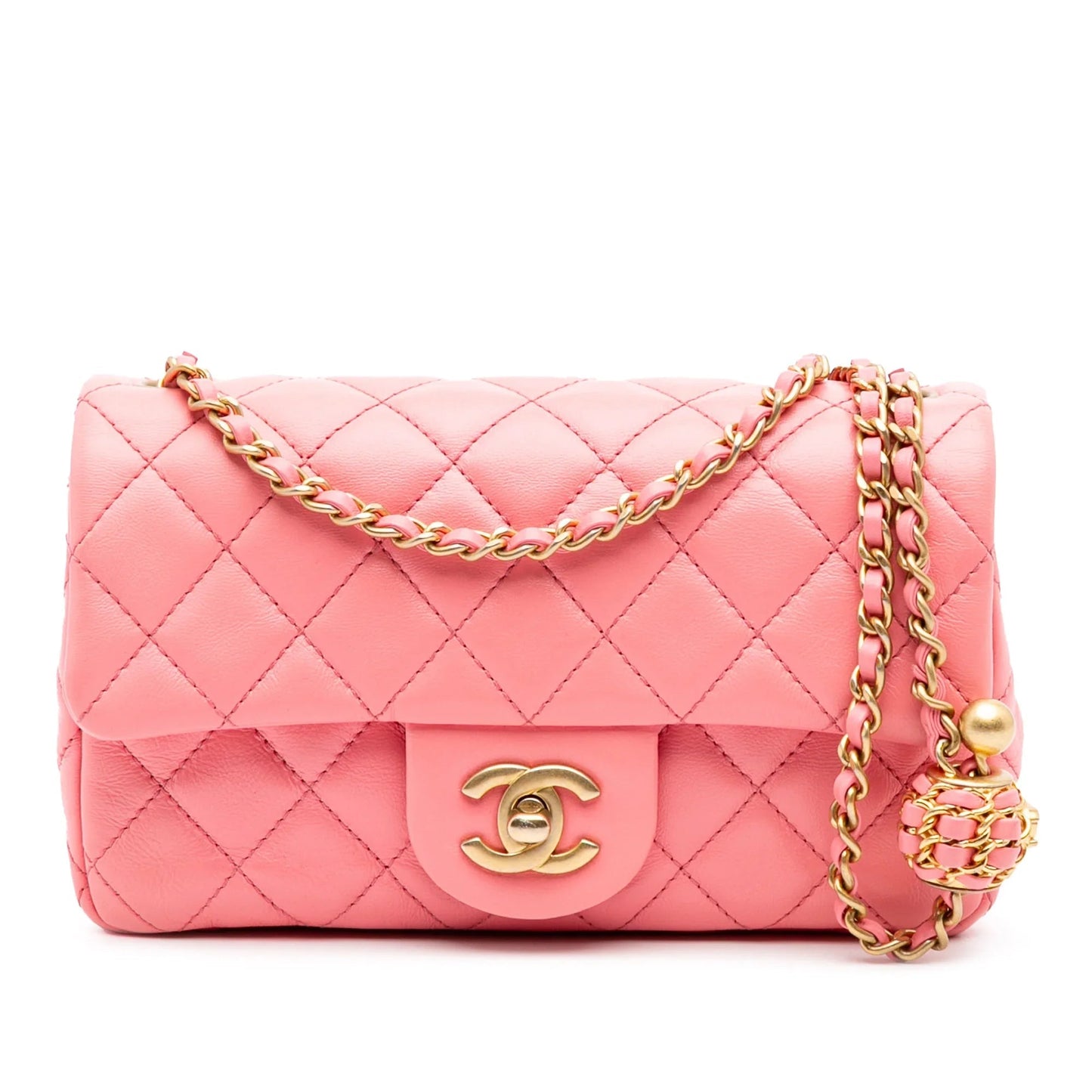 Pink Chanel Mini Rectangular Classic Lambskin Pearl Crush Single Flap Crossbody Bag