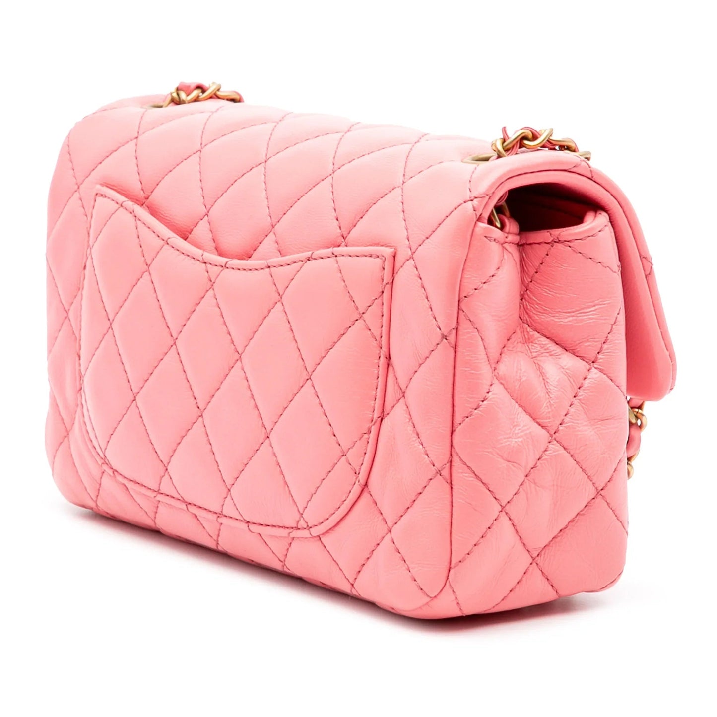 Pink Chanel Mini Rectangular Classic Lambskin Pearl Crush Single Flap Crossbody Bag
