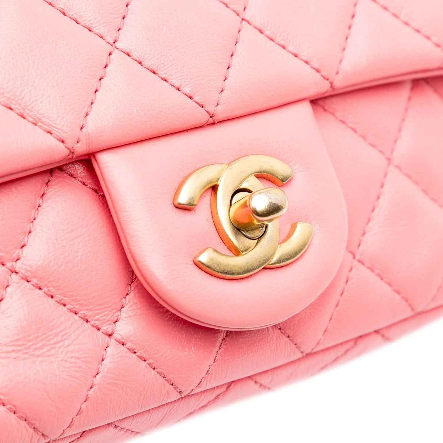 Pink Chanel Mini Rectangular Classic Lambskin Pearl Crush Single Flap Crossbody Bag