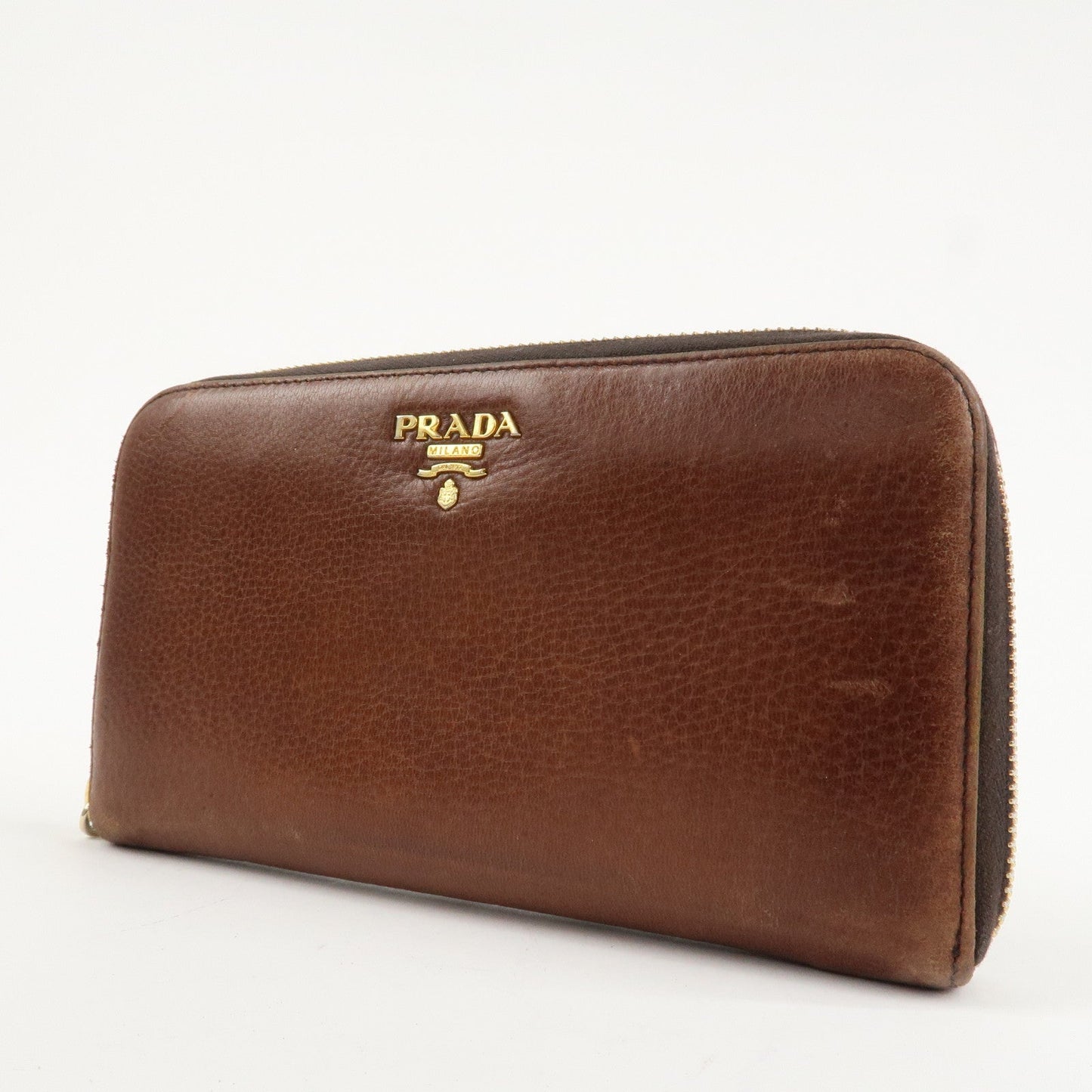PRADA Saffiano Leather Round Zippy Long Wallet Brown 1M0506  d