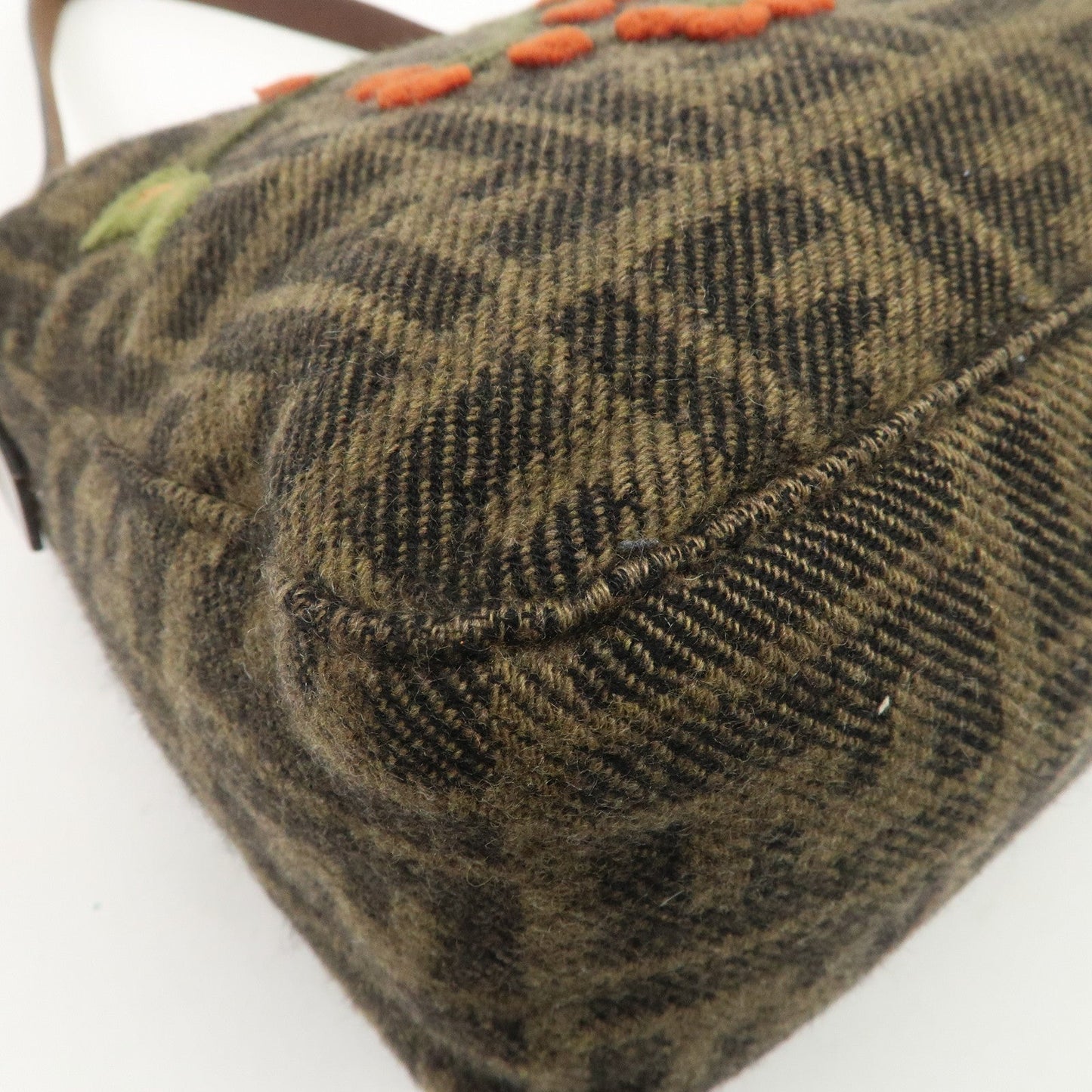 FENDI Mamma Baguette Wool Leather Shoulder Bag Tree Motif Khaki  d