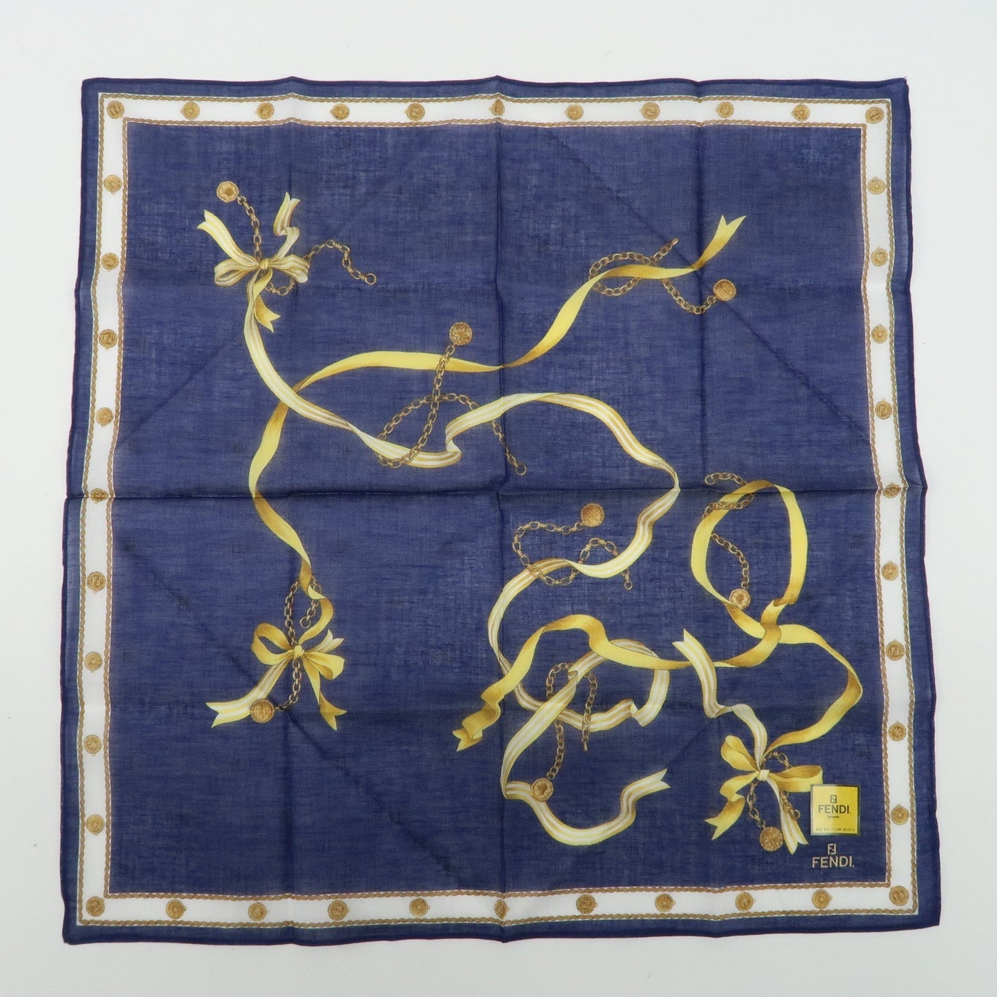 FENDI Set of 5 Cotton 100% Handkerchief Brown Beige Yellow White  d