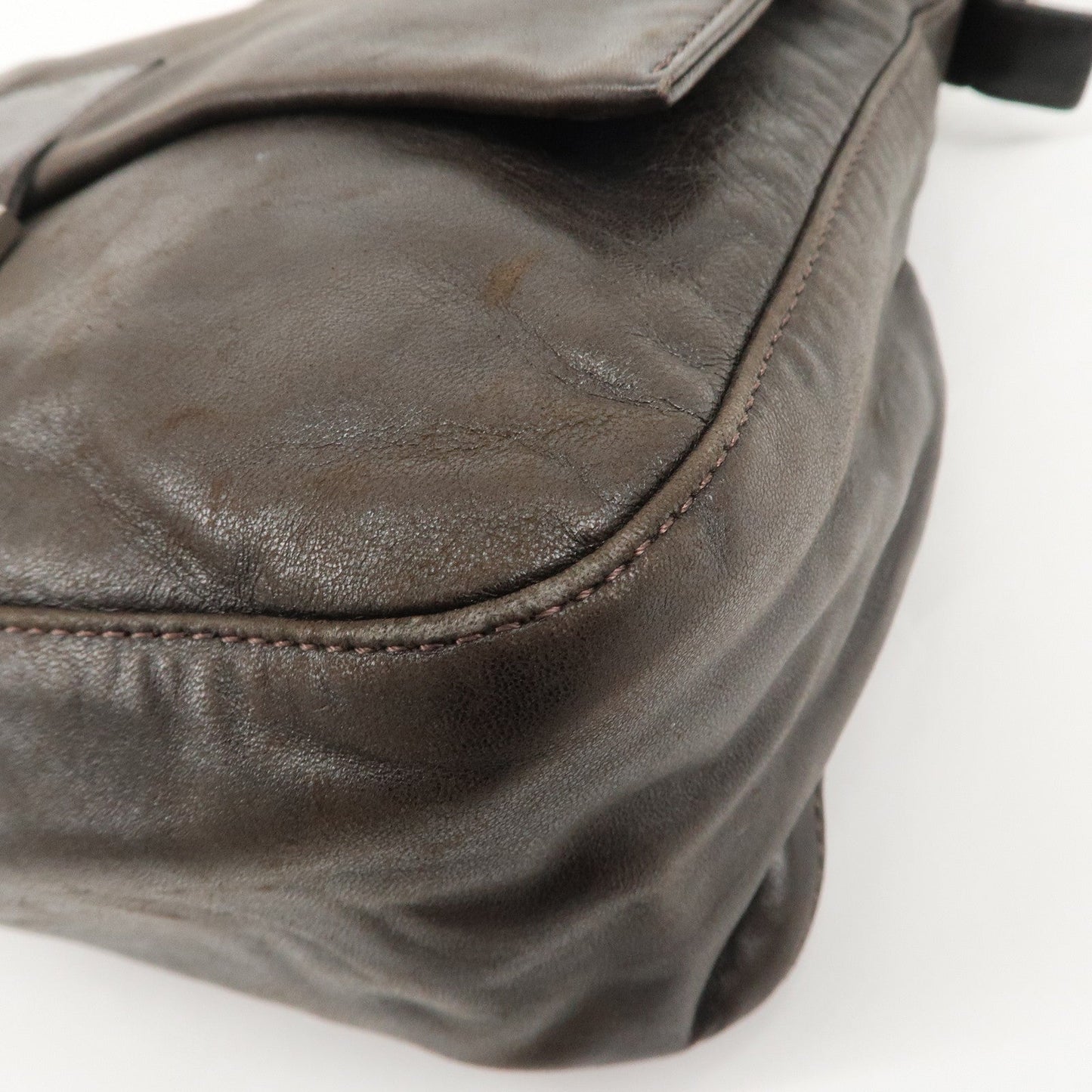 FENDI Mamma Baguette Leather Shoulder Bag Dark Brown 26325  d