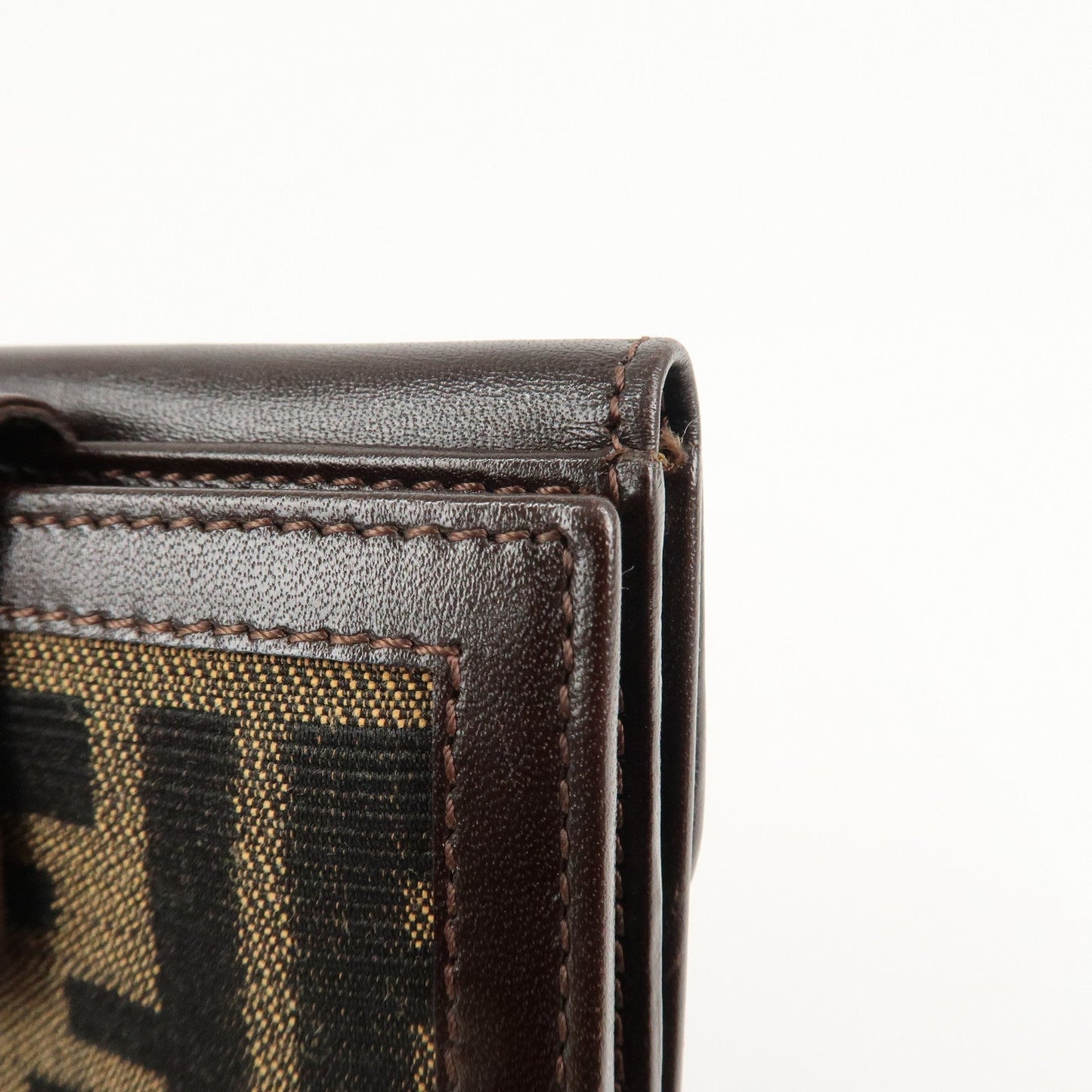 FENDI Zucca Canvas Leather W Hook Bifold Wallet 12671  d