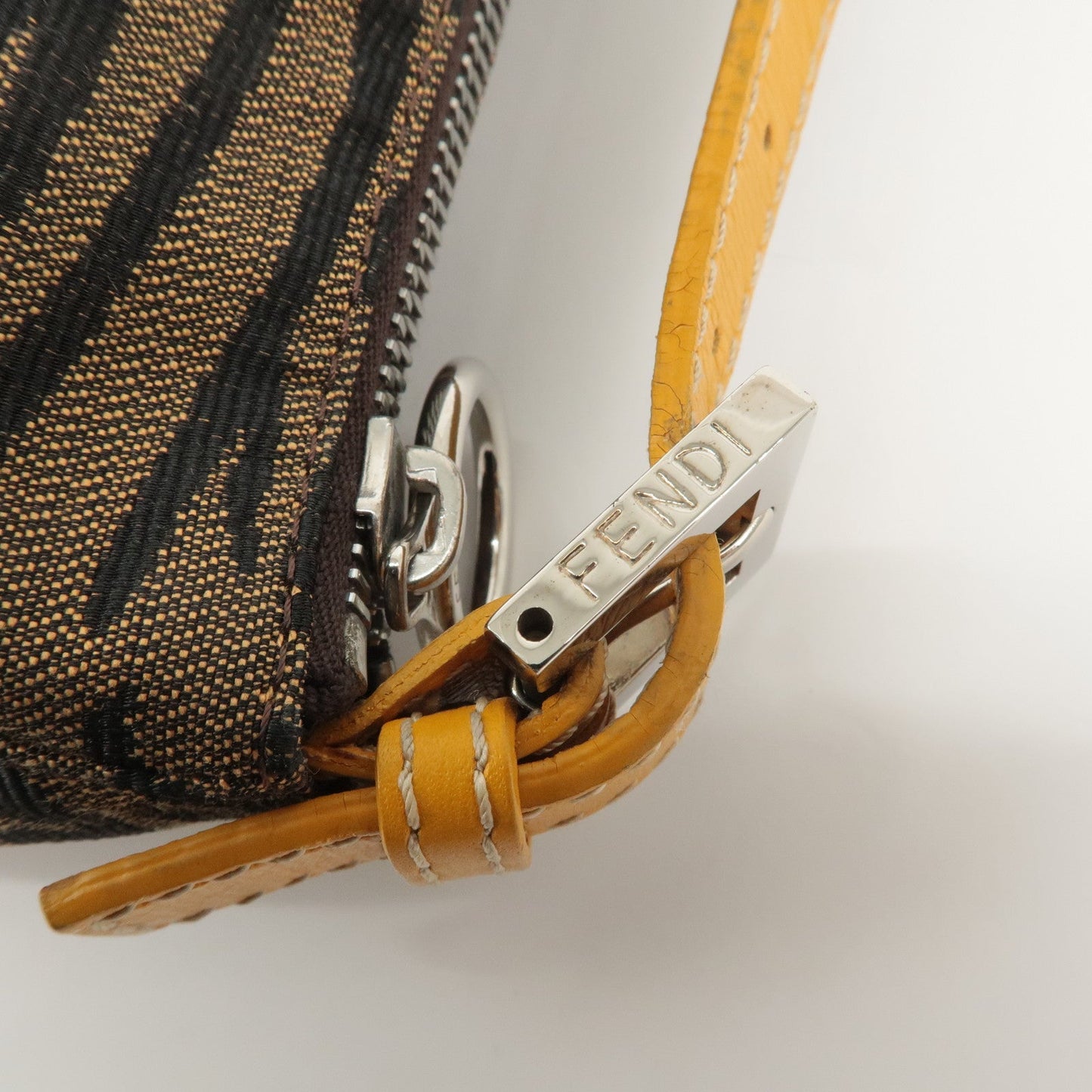FENDI Canvas Leather Hand Bag Brown Black Silver HDW 8N0005  d