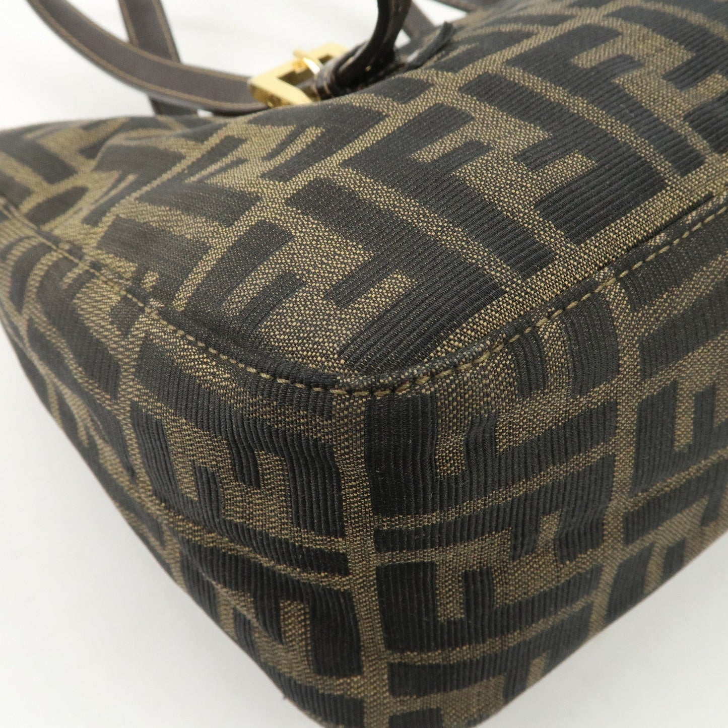 FENDI Zucca Canvas Leather Hand Bag Brown Black Gold Hardware  d