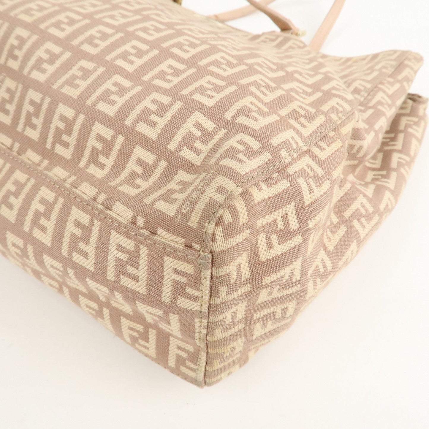 FENDI Zucchino Canvas Leather Tote Bag Pink Beige 8BH133  d