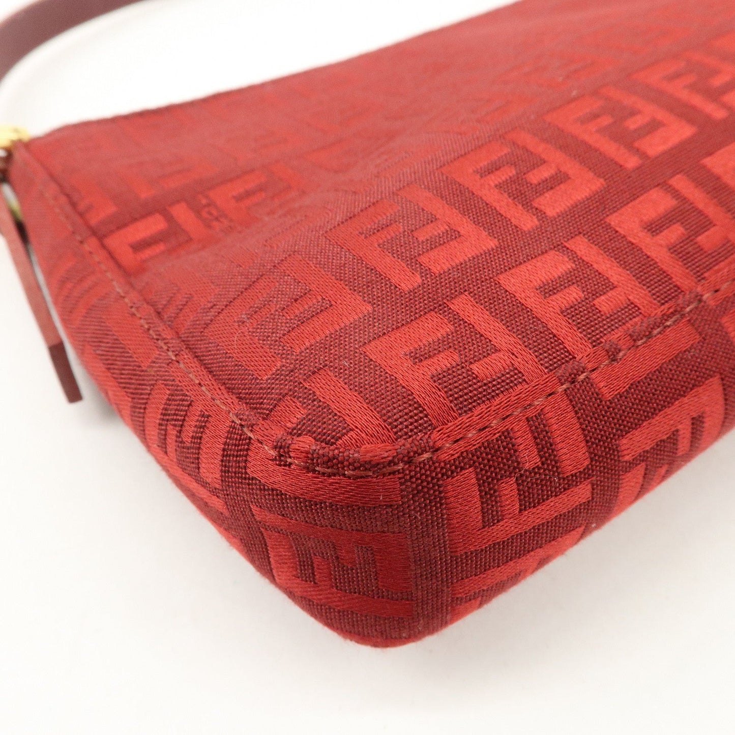 FENDI Zucchino Canvas Leather Shoulder Bag Purse Red 8BR042  d