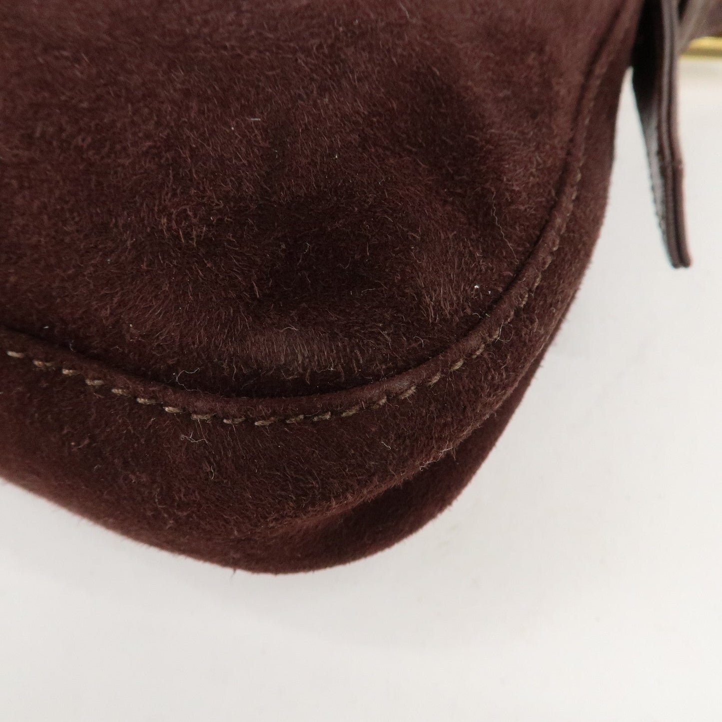 FENDI Suede Leather Shoulder Bag Dark Brown 26424  d