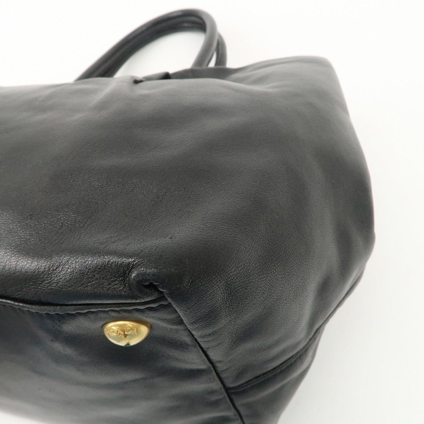 PRADA Leather Ribbon Tote Bag Hand Bag NERO Black BN1601  d