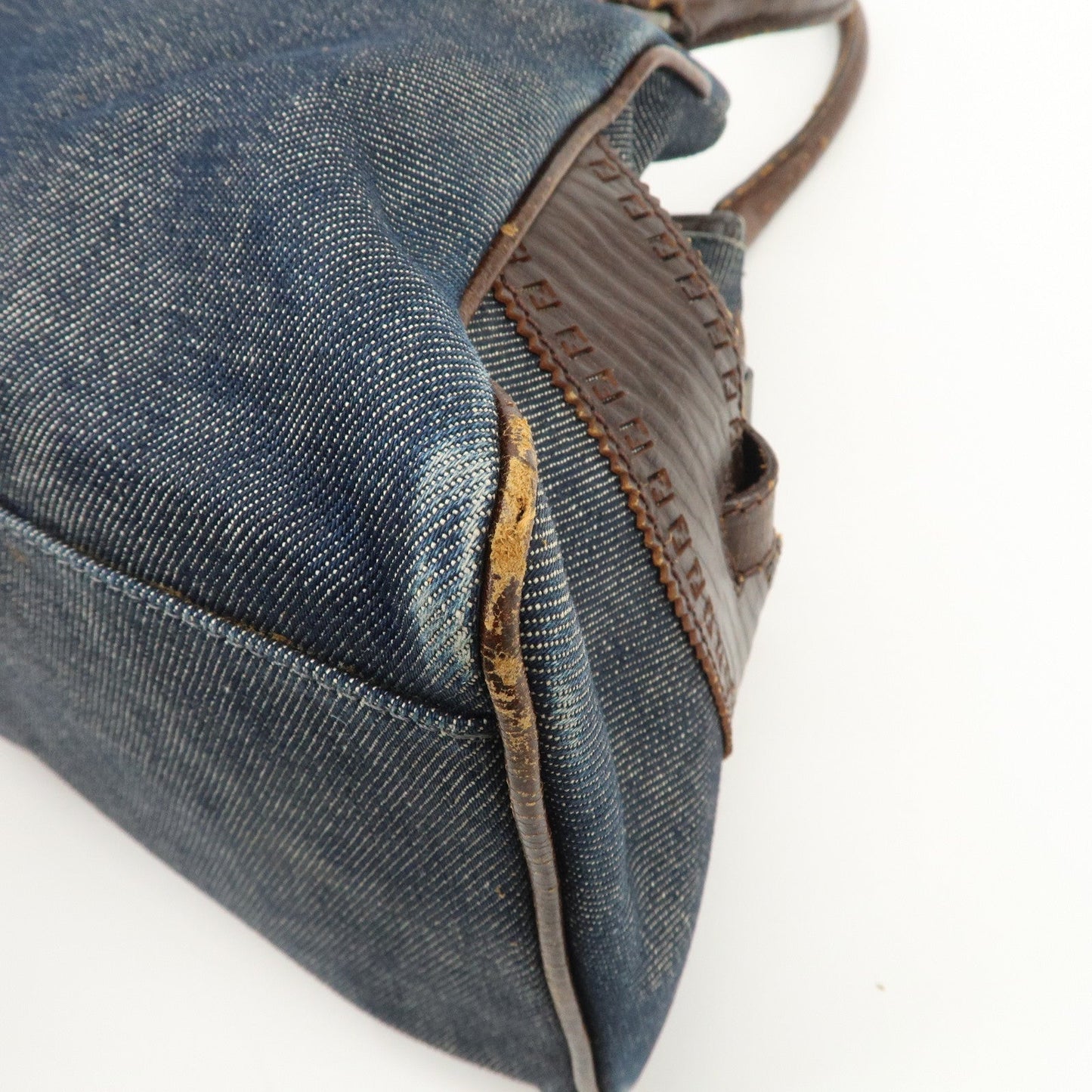 FENDI Ethnico Denim Leather Shoulder Bag Blue Brown 8BN157  d
