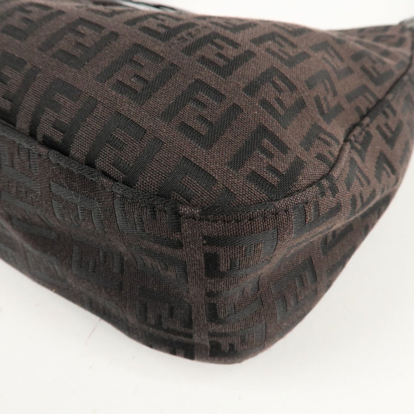 FENDI Zucchino Canvas Leather Shoulder Bag Brown Black 8BR036  d