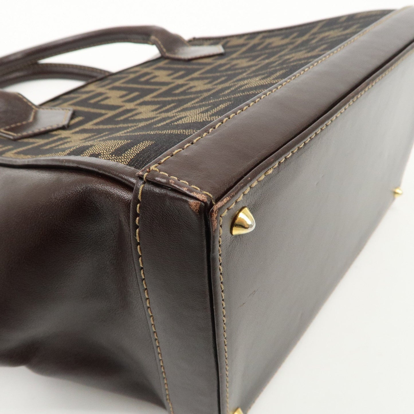 FENDI Zucca Canvas Leather 2 way Leather Hand Bag Shoulder Bag  d