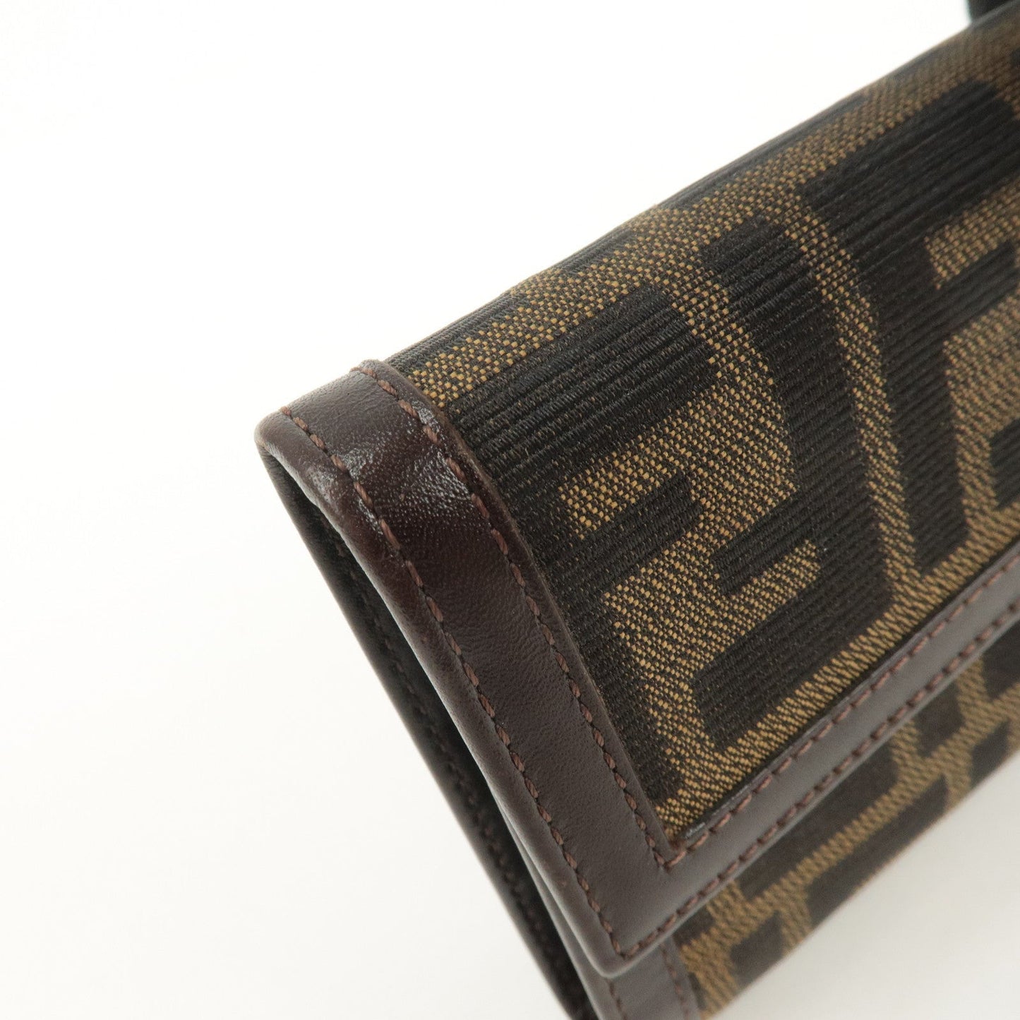 FENDI Zucca Canvas Leather Hook Tri-fold Wallet Brown 30729  d