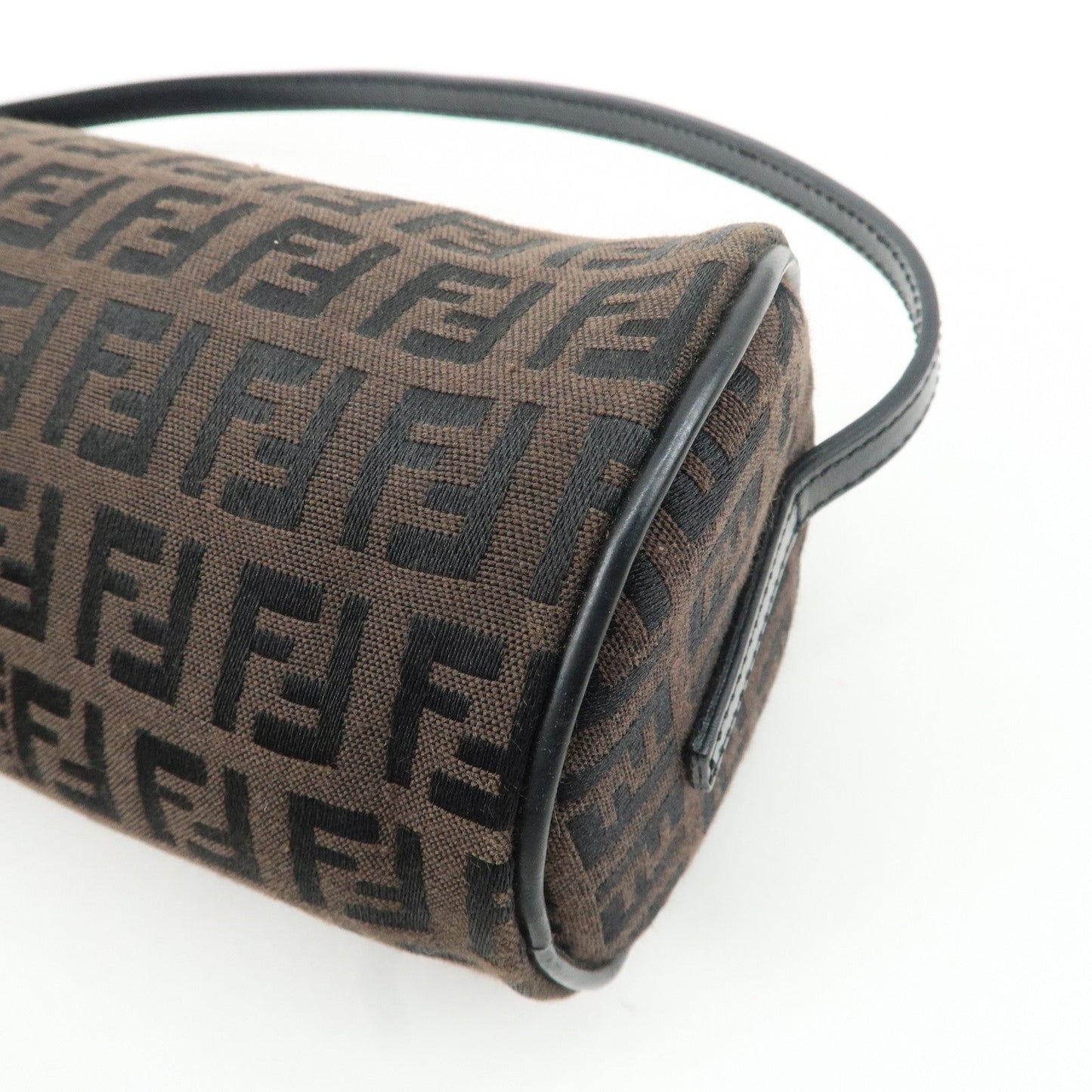 FENDI Zucchino Canvas Leather Pouch Hand Bag Black Brown 7N0016  d