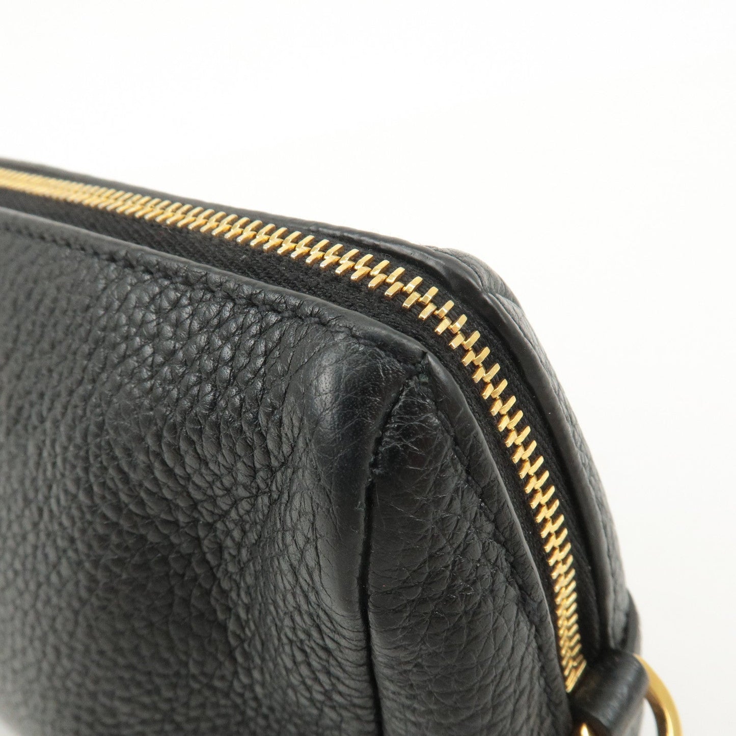 PRADA Logo Leather Pouch Cosmetic Pouch Black  d