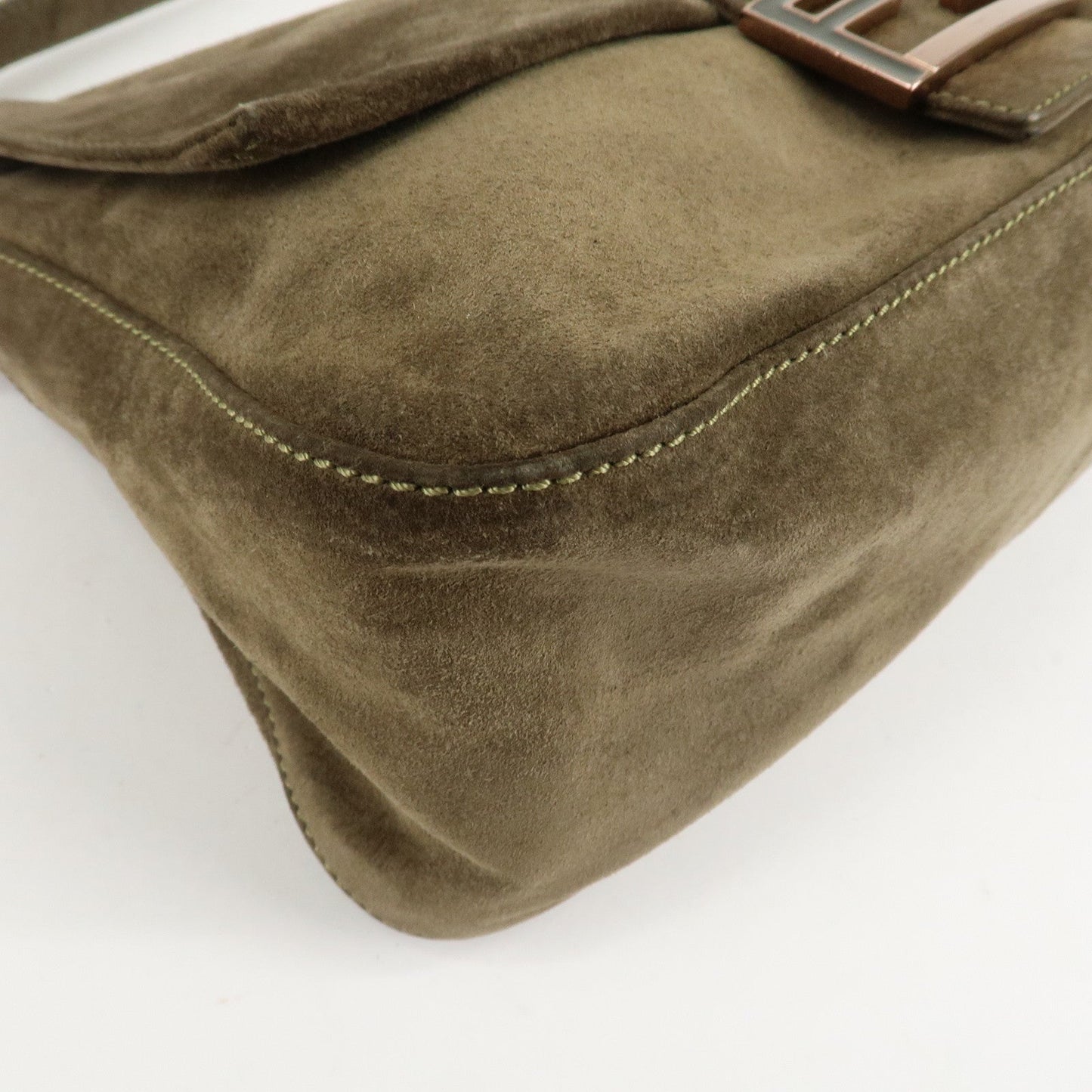 FENDI Mamma Baguette Suede Shoulder Bag Khaki 8BR001  d