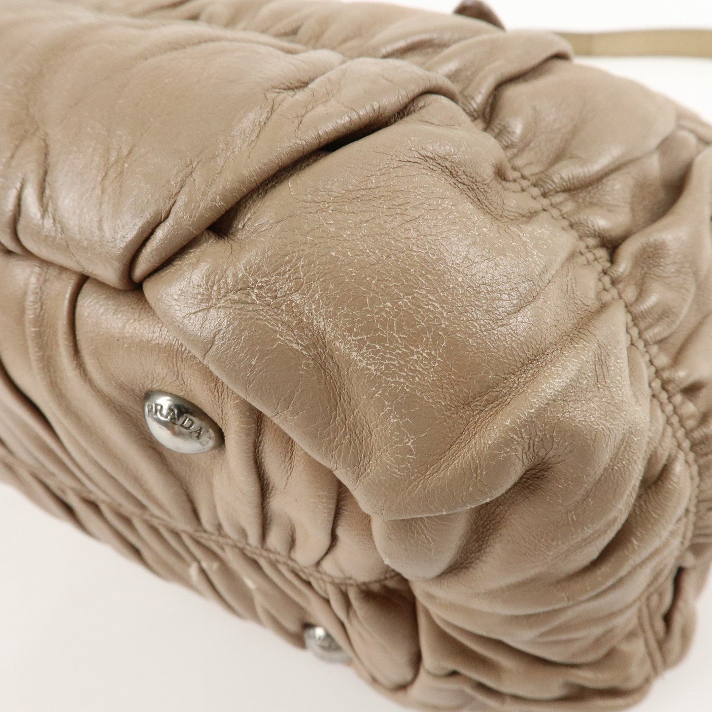 PRADA Leather 2Way Hand Bag Shoulder Bag Beige N1788  d