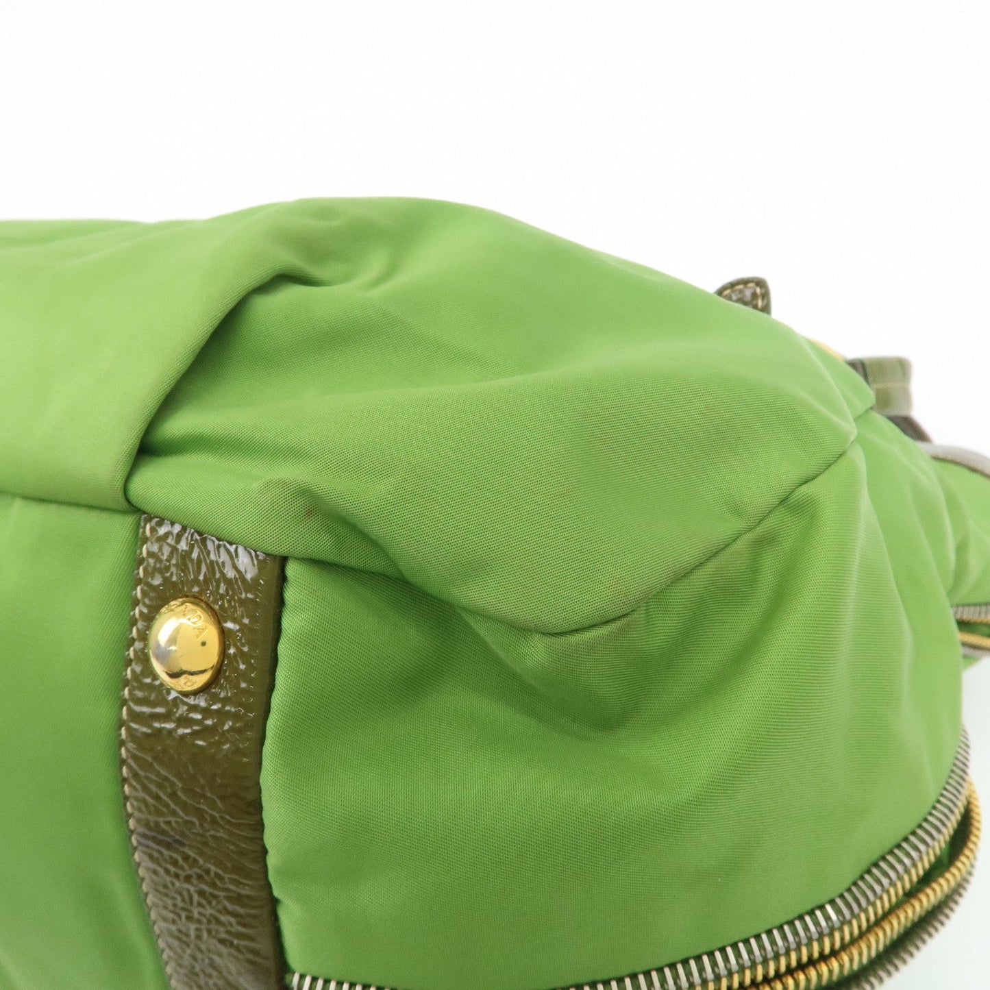 PRADA Nylon Patent Leather Tote Bag Shoulder Bag Green Khaki  d