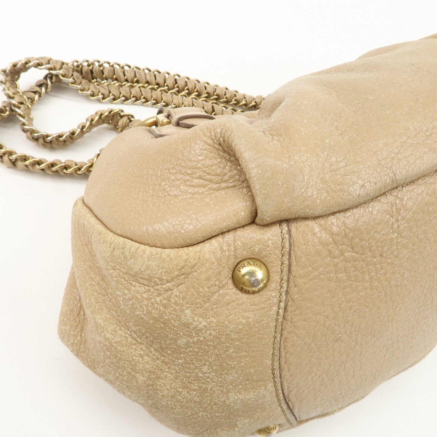 PRADA Leather Chain Shoulder Bag Beige  d