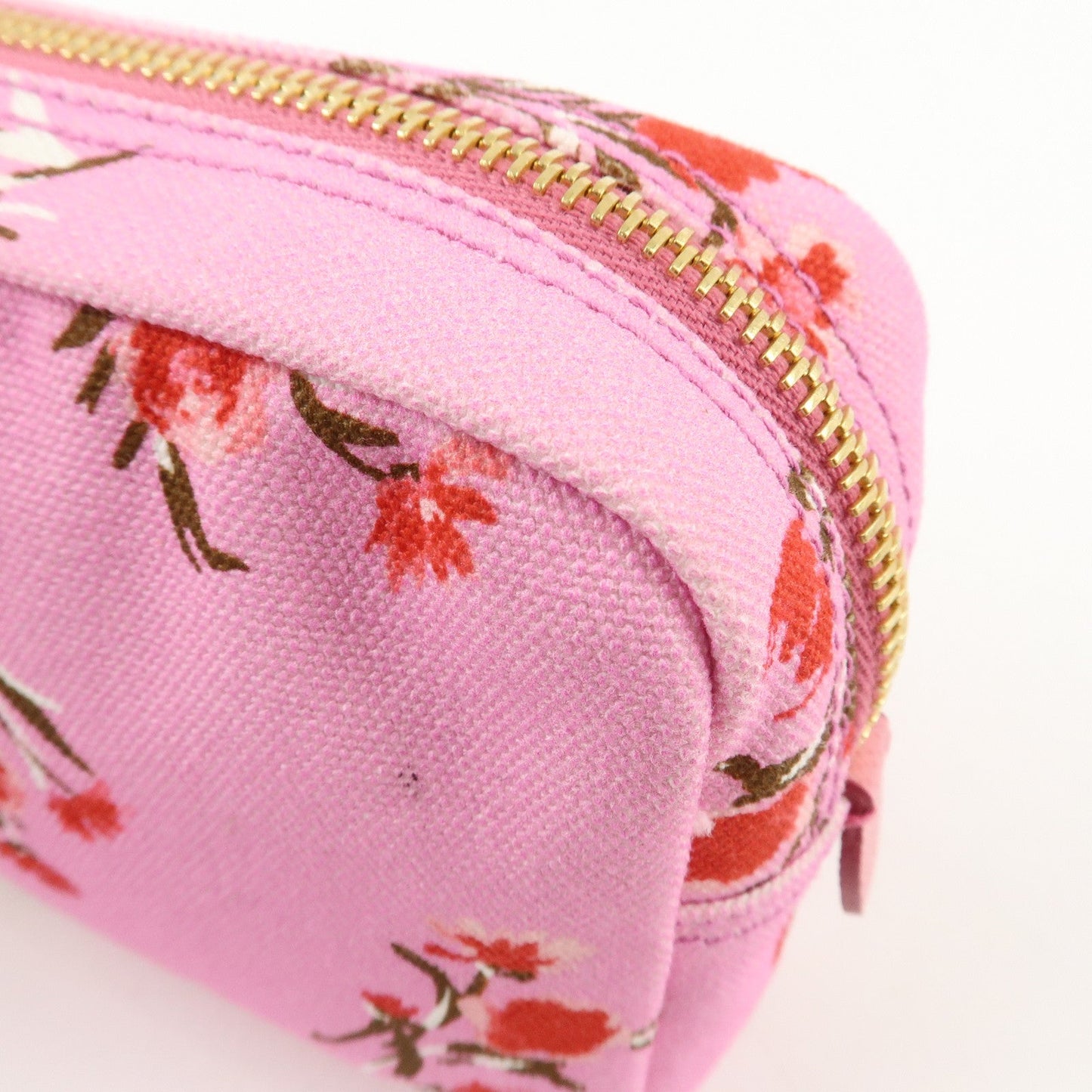 PRADA Canapa Canvas Leather Cosmetic Pouch Flower 1NA021 Pink  d