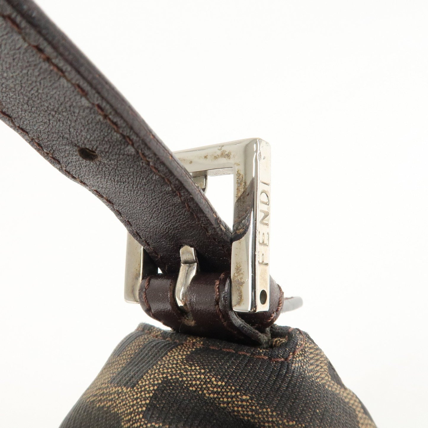 FENDI Mamma Baguette Zucca Canvas Leather Shoulder Bag Brown  d