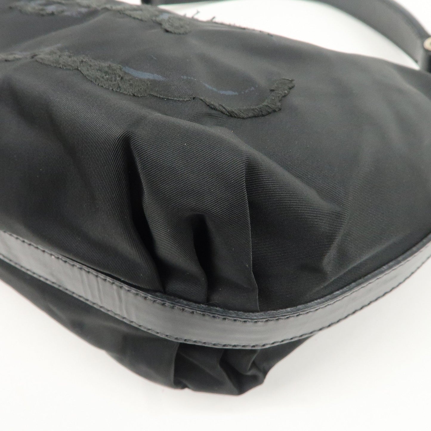 PRADA Nylon Leather Embroidery Shoulder Bag Hand Bag Black  d