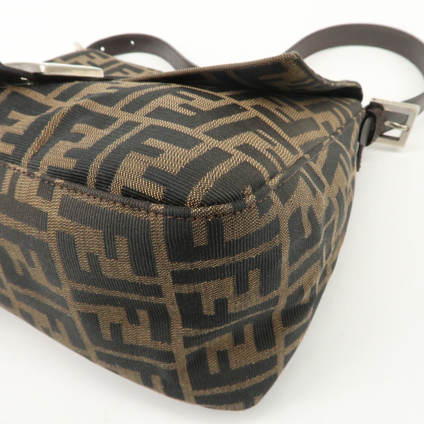 FENDI Mamma Baguette Canvas Leather Shoulder Bag Silver HDW 26325  d