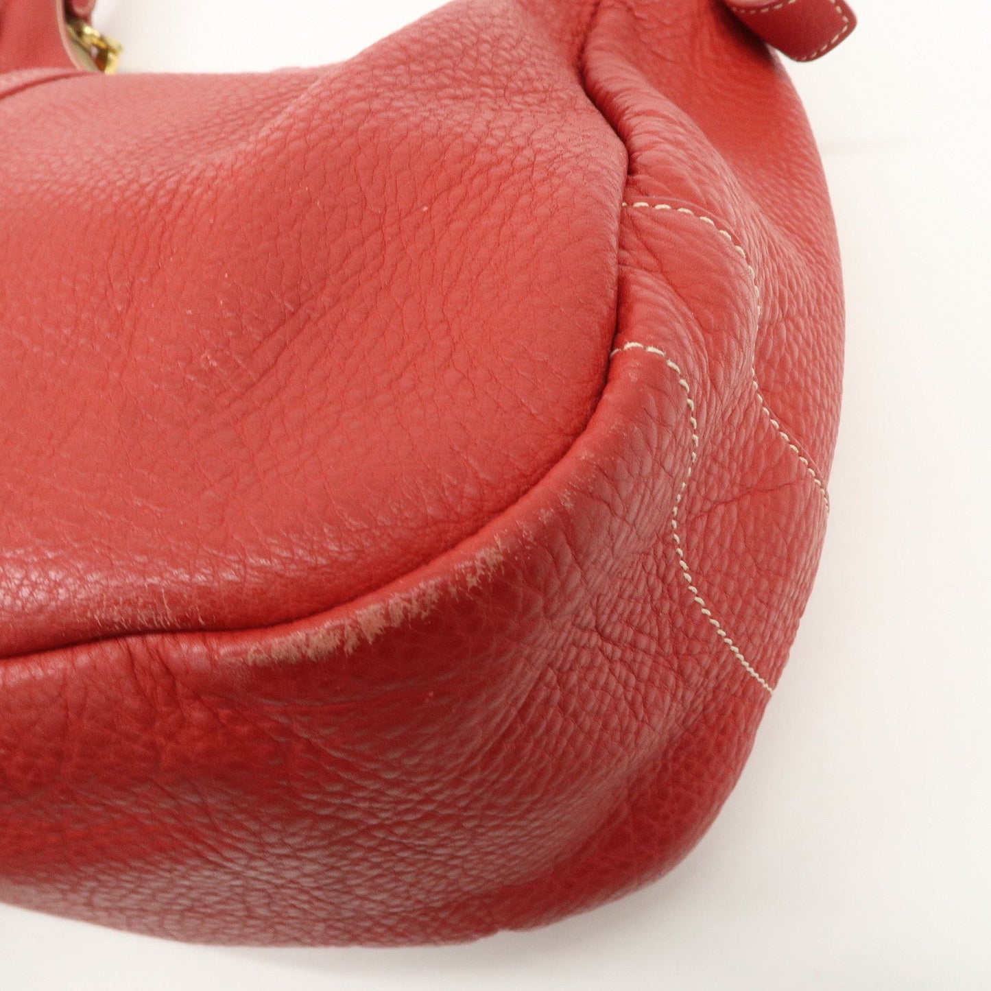 PRADA Logo Leather Shoulder Bag Hand Bag Red BR4373  d