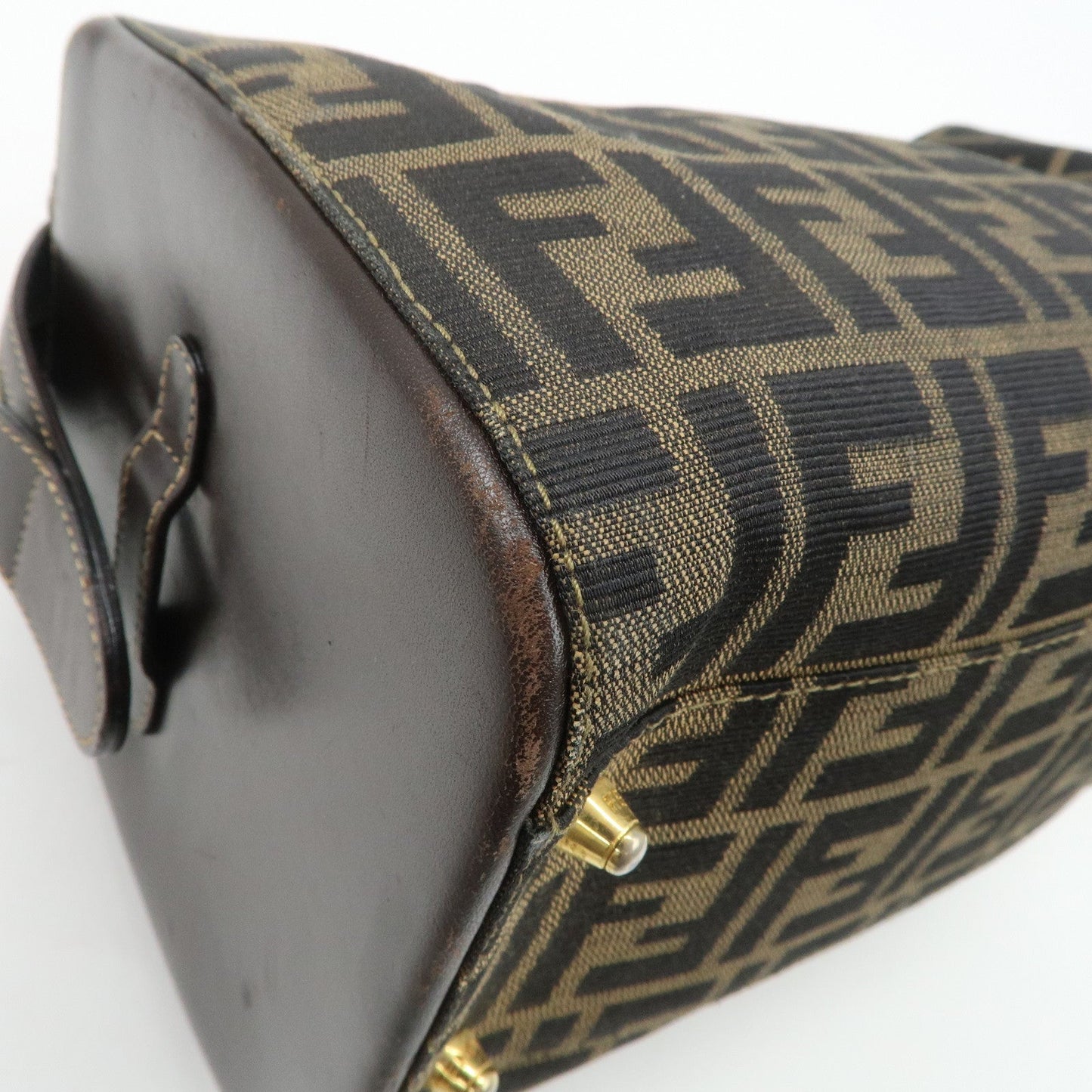 FENDI Zucca Canvas Leather Hand Bag Brown Black  d