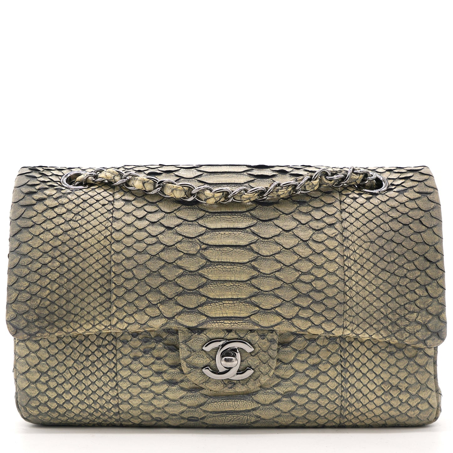 Chanel Classic Flap Medium Bag Grey Snakeskin