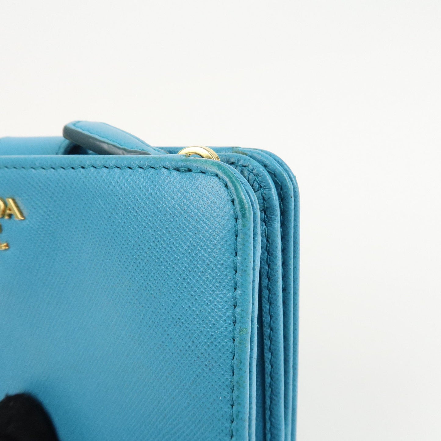 PRADA Logo Leather Bi-Fold Wallet Purse Light Blue 1ML225  d
