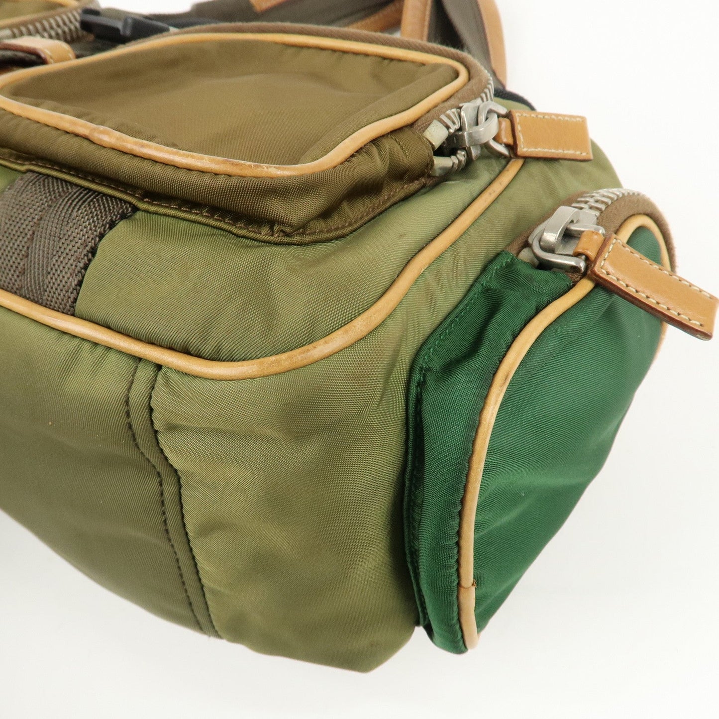 PRADA Nylon Leather Shoulder Bag Khaki Brown Green  d