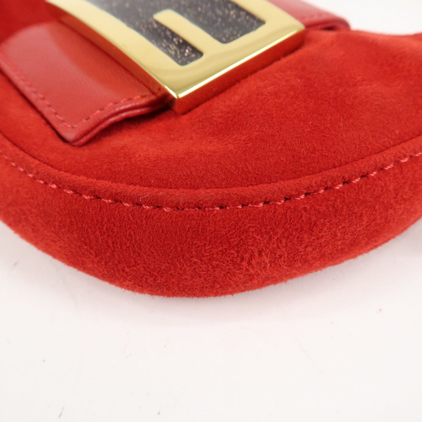 FENDI Suede Leather Mini Croissant Hand Bag Red 26673  d