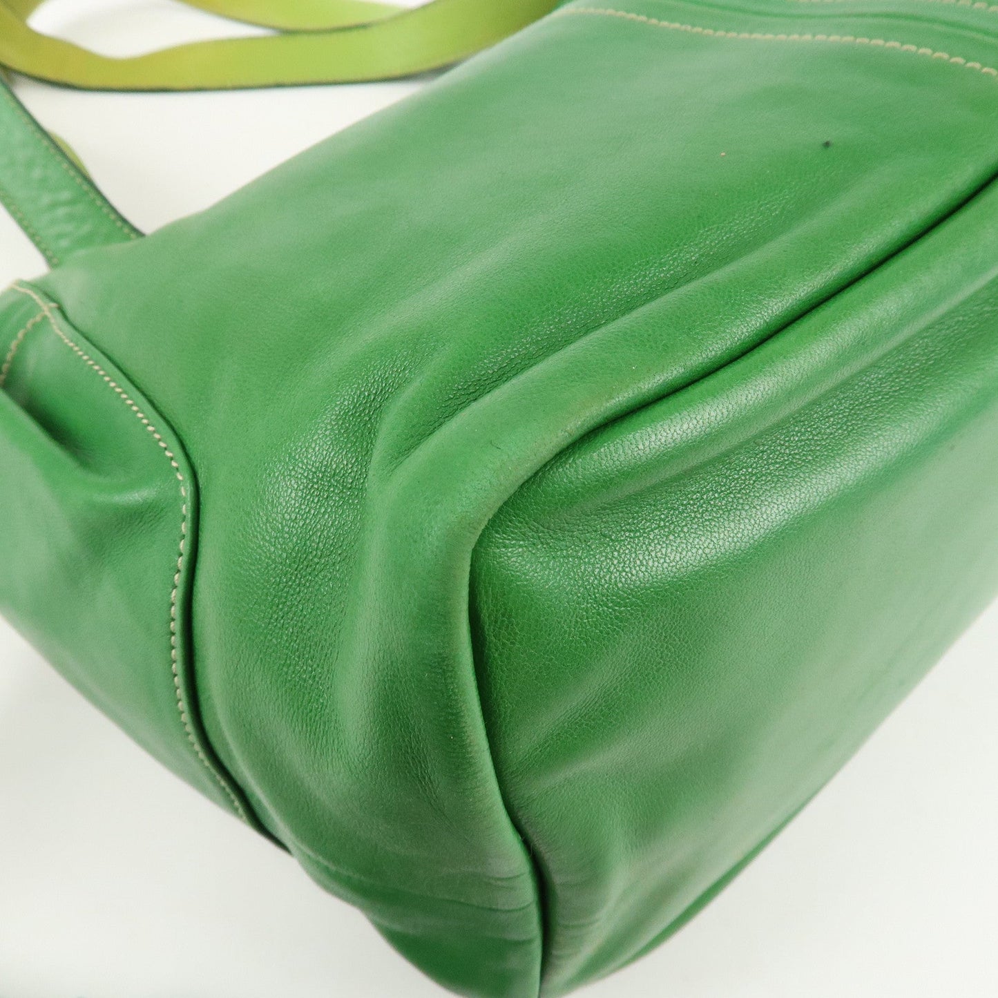 PRADA Logo Leather Tassel Shoulder Bag Hand Bag Green  d